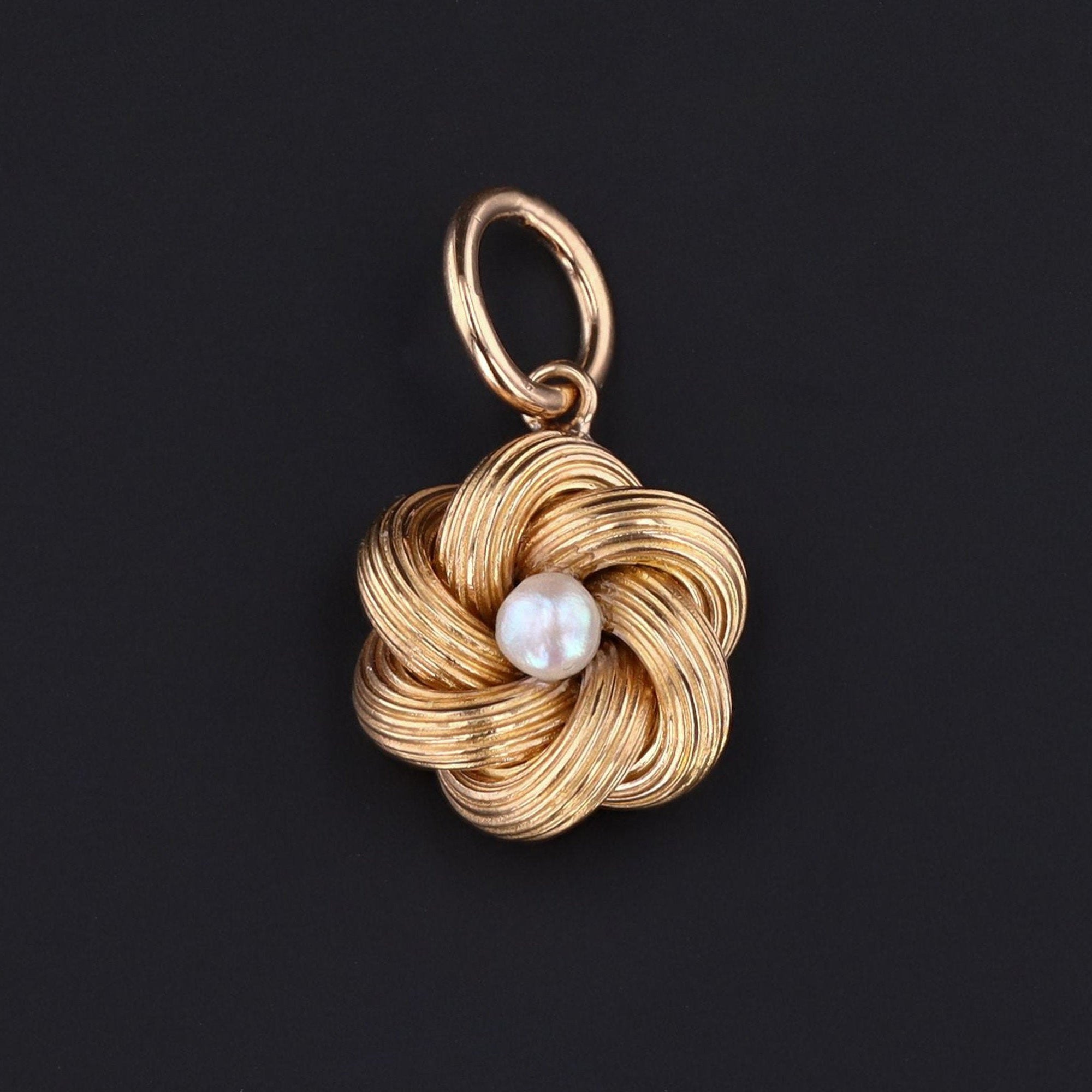 Love Knot Charm or Pendant | Antique Love Knot with Pearl | 14k Gold Charm | Pin Conversion Charm