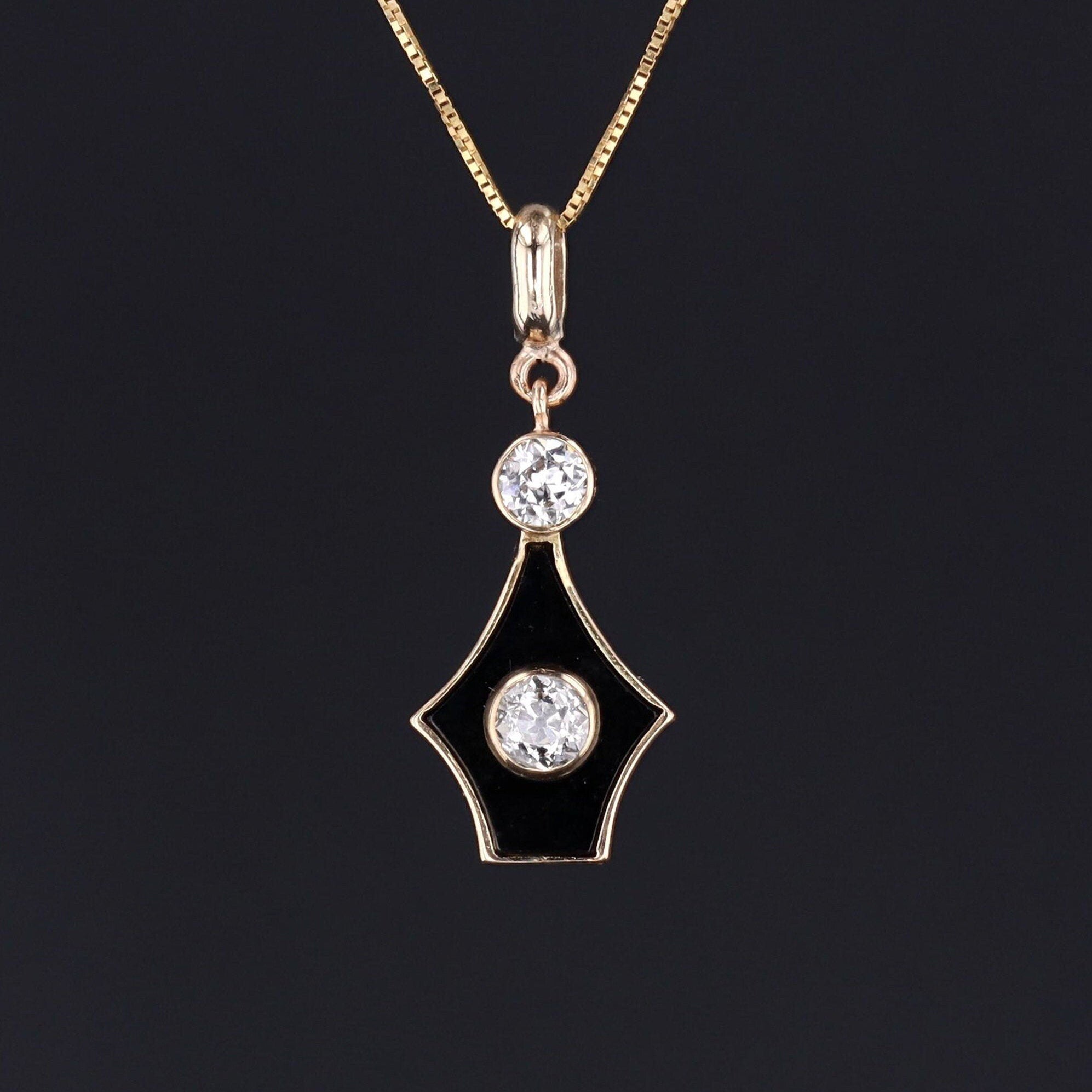 Art Deco Onyx Pendant | Diamond & Onyx Pendant 