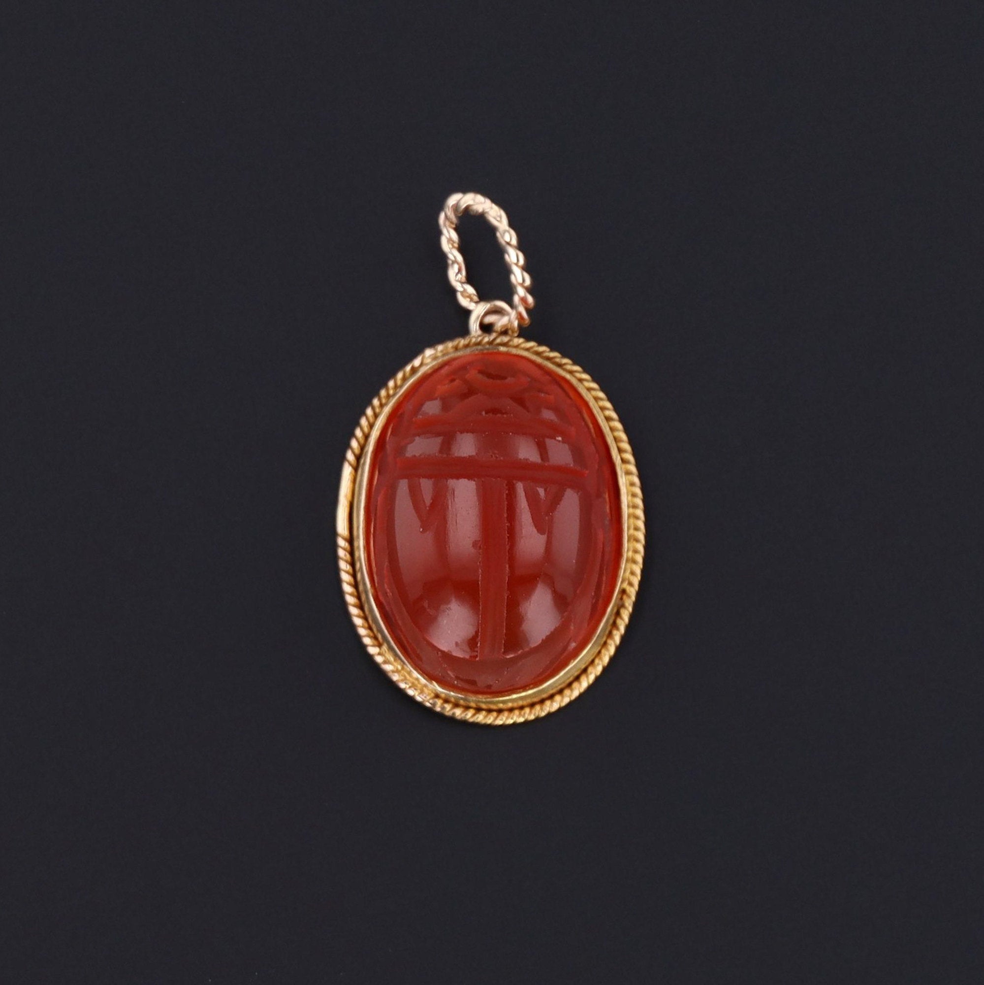 Carnelian Scarab Charm | Antique Stick Pin Conversion | Scarab Charm | 14k Gold Charm | Antique Scarab Charm