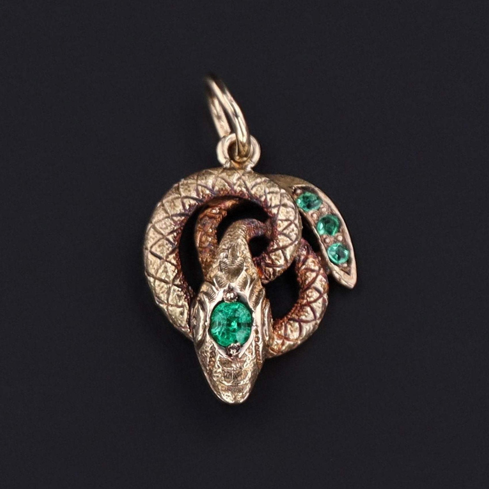 Snake Charm | 14k Gold Snake Charm | Antique Pin Conversion | Emerald Snake Pendant | Antique Snake Pendant