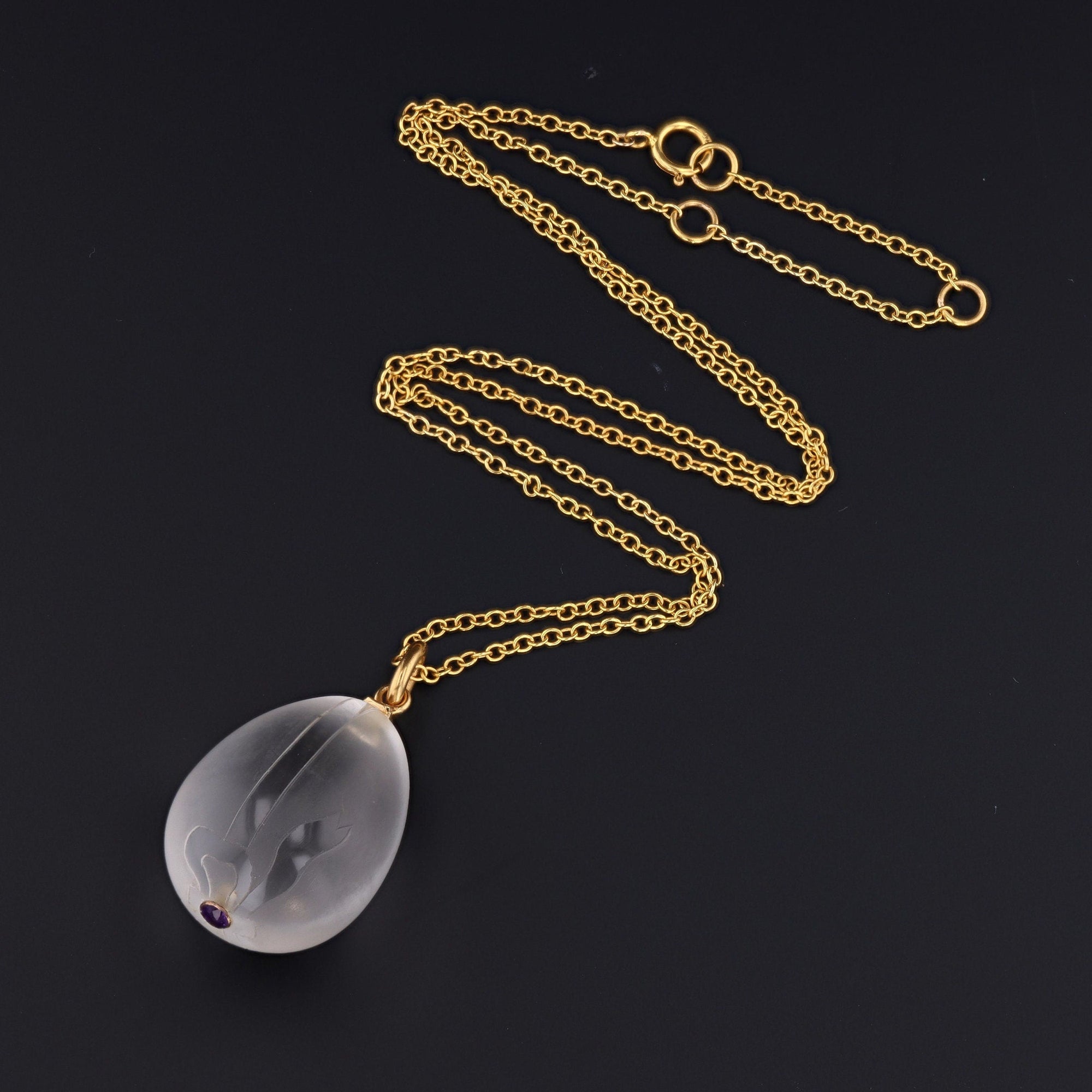 Rock Crystal Egg Pendant with Amethyst | 14k Gold Pendant with Optional 14k Gold Chain 