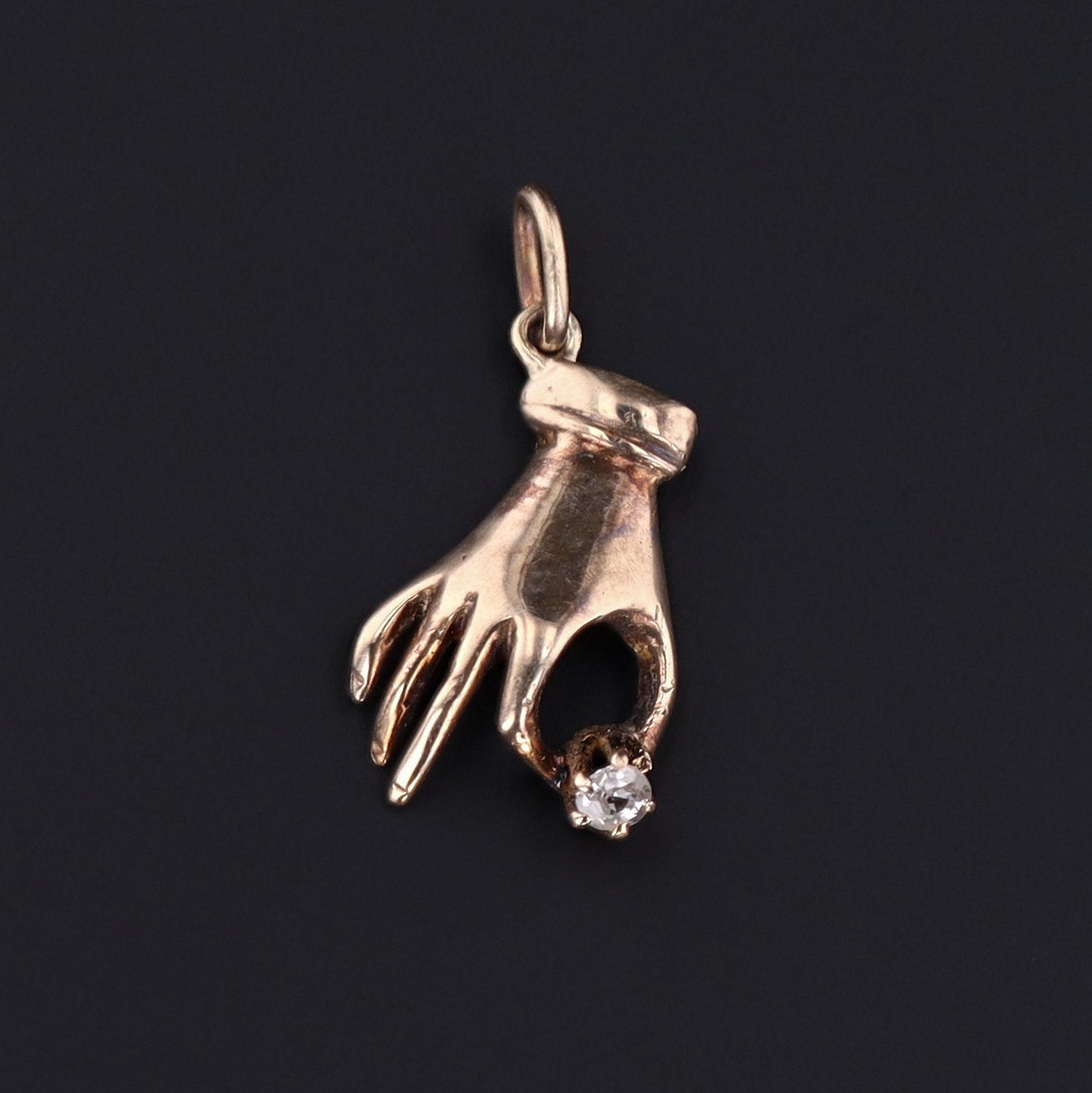 Hand Holding Diamond Charm | 14k Gold Charm | Antique Pin Conversion