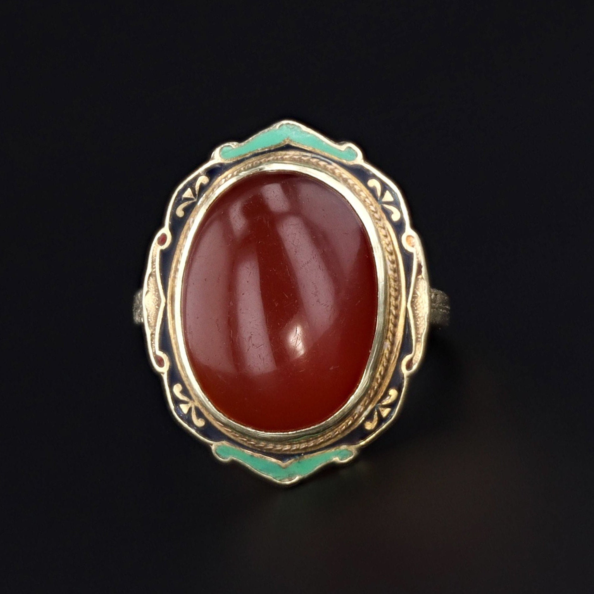 Carnelian Ring | Art Deco Ring | 14k Gold ring | Carnelian and Enamel Ring | Vintage Ring