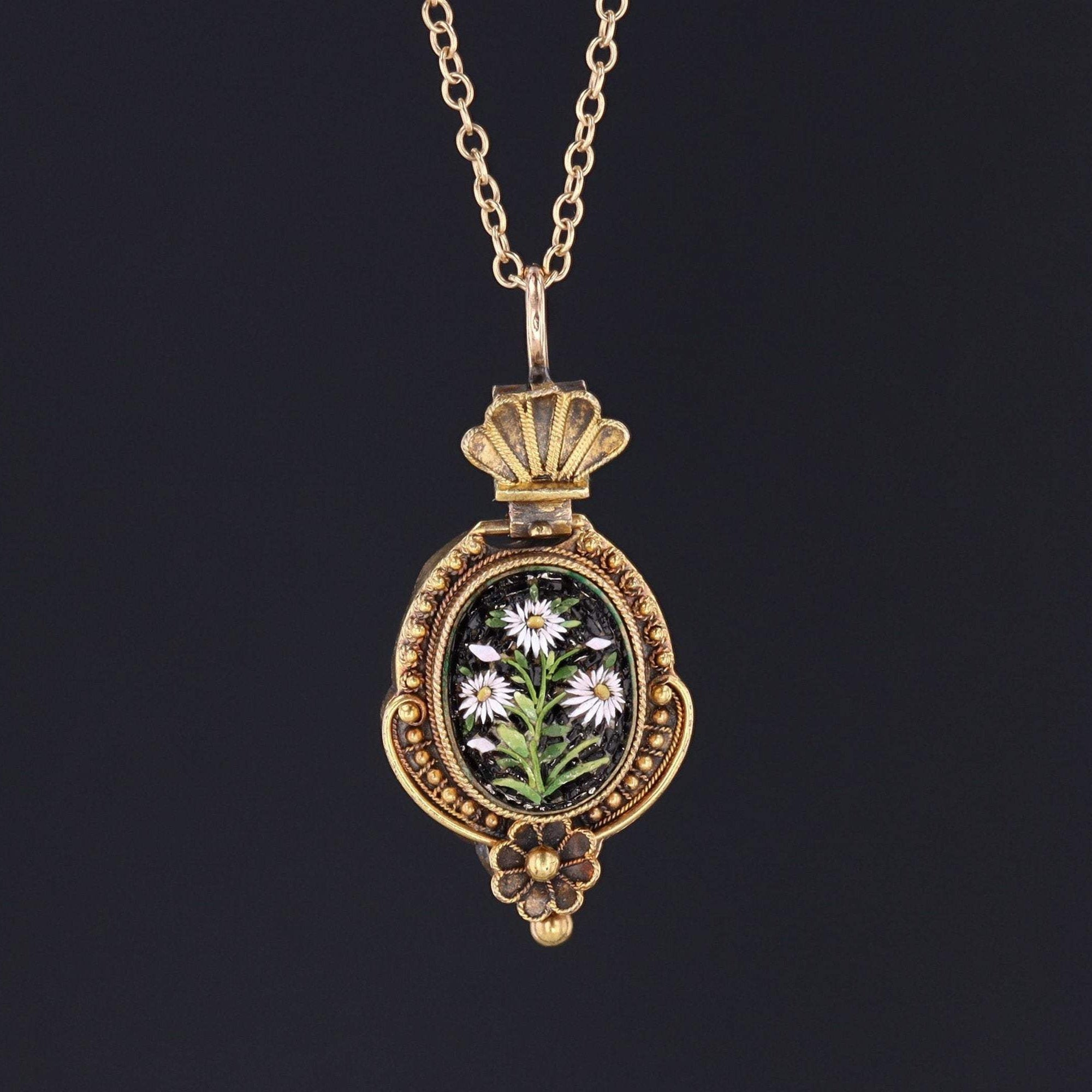 Antique Micromosaic Pendant | Antique Daisy Pendant | 14k Gold Pendant with Optional 14k Chain | Mosaic