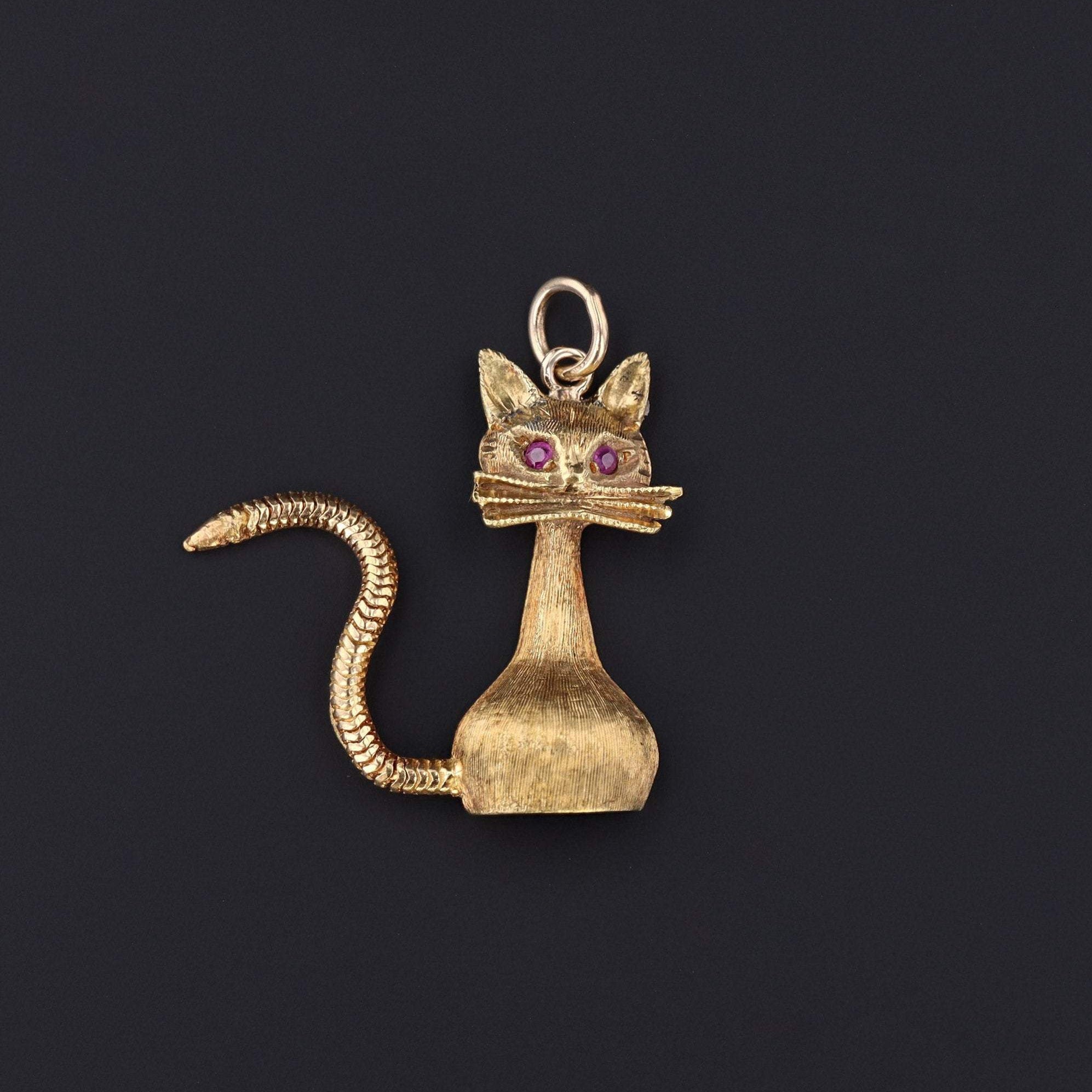Cat Charm | 14k Gold Cat Charm | Ruby & Gold Cat Charm | Vintage Cat Charm | Vintage Charm