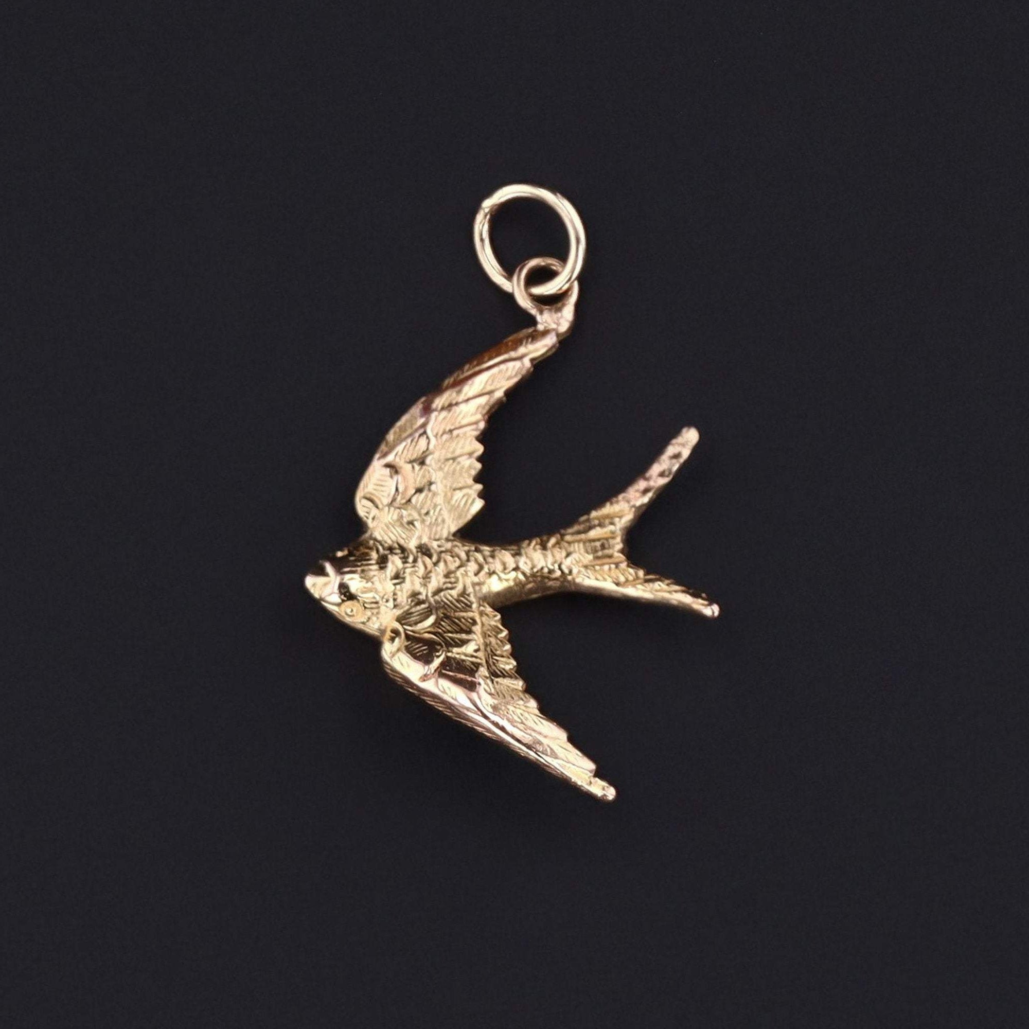 Swallow Pendant | 14k Gold Swallow Pendant | Gold Charm | 14k Gold Bird Charm