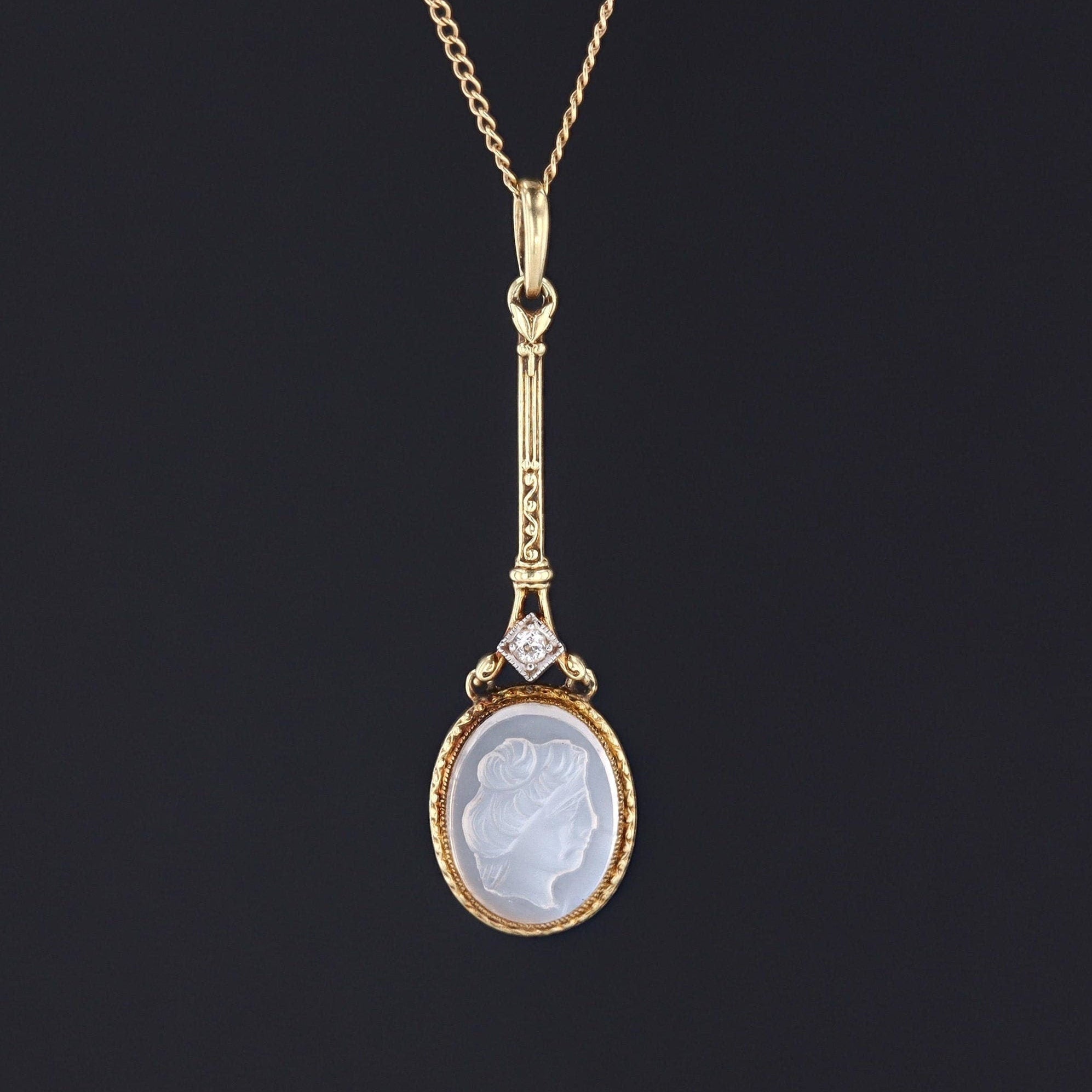 Moonstone Cameo Necklace | Moonstone & Diamond Pendant 