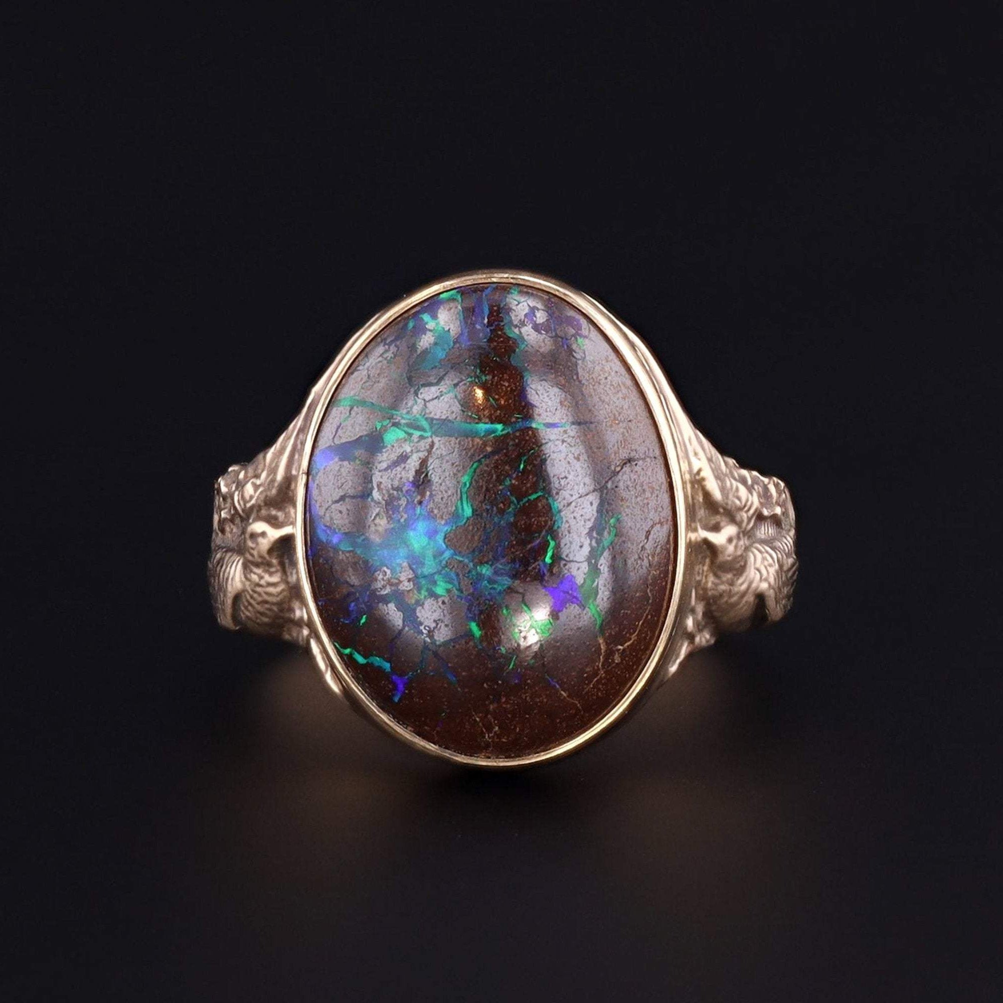Boulder Opal Ring | 14k Gold Boulder Bird Ring | 14k Gold Ring | Art Nouveau Style Ring