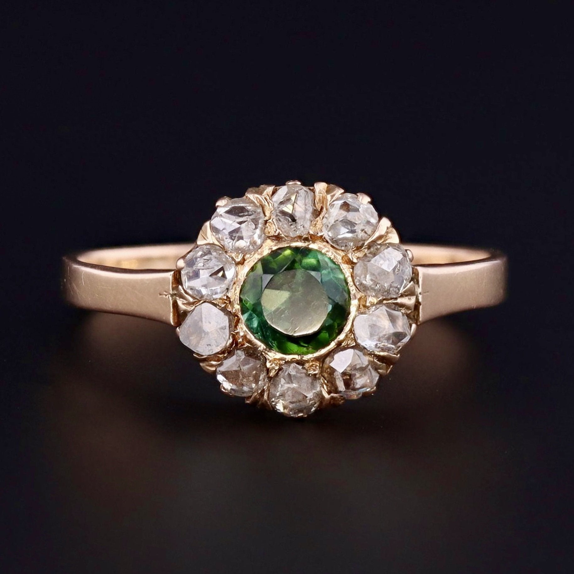 Green Tourmaline & Diamond Ring | Antique Ring | Halo Ring | Tourmaline Ring | 14k Gold Antique Ring