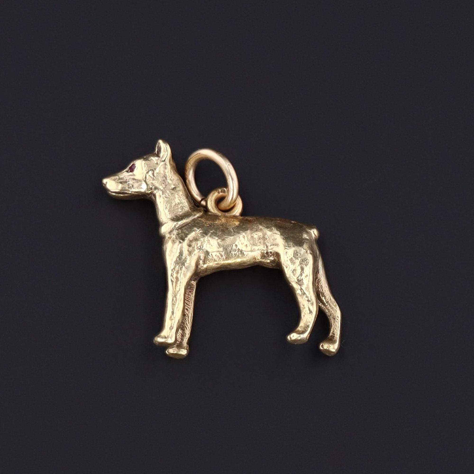 Vintage Dobermann Pinscher Charm | Dog Charm | Gold Dog Charm | 14k Gold Charm | Vintage Charm