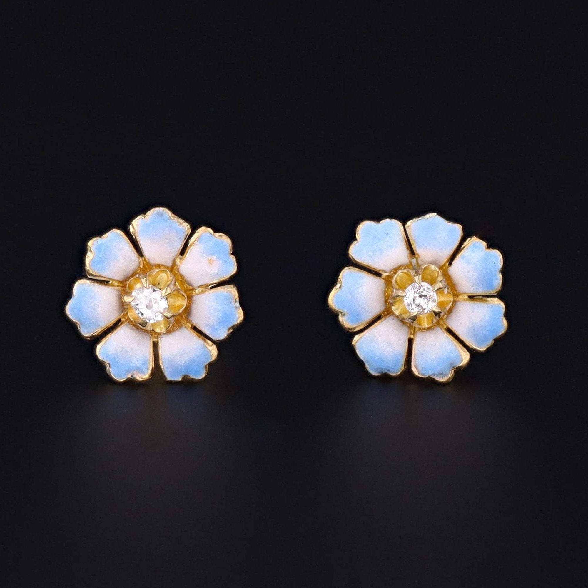 Enamel Flower Earrings | 14k Gold Earrings | Diamond Flower Earrings