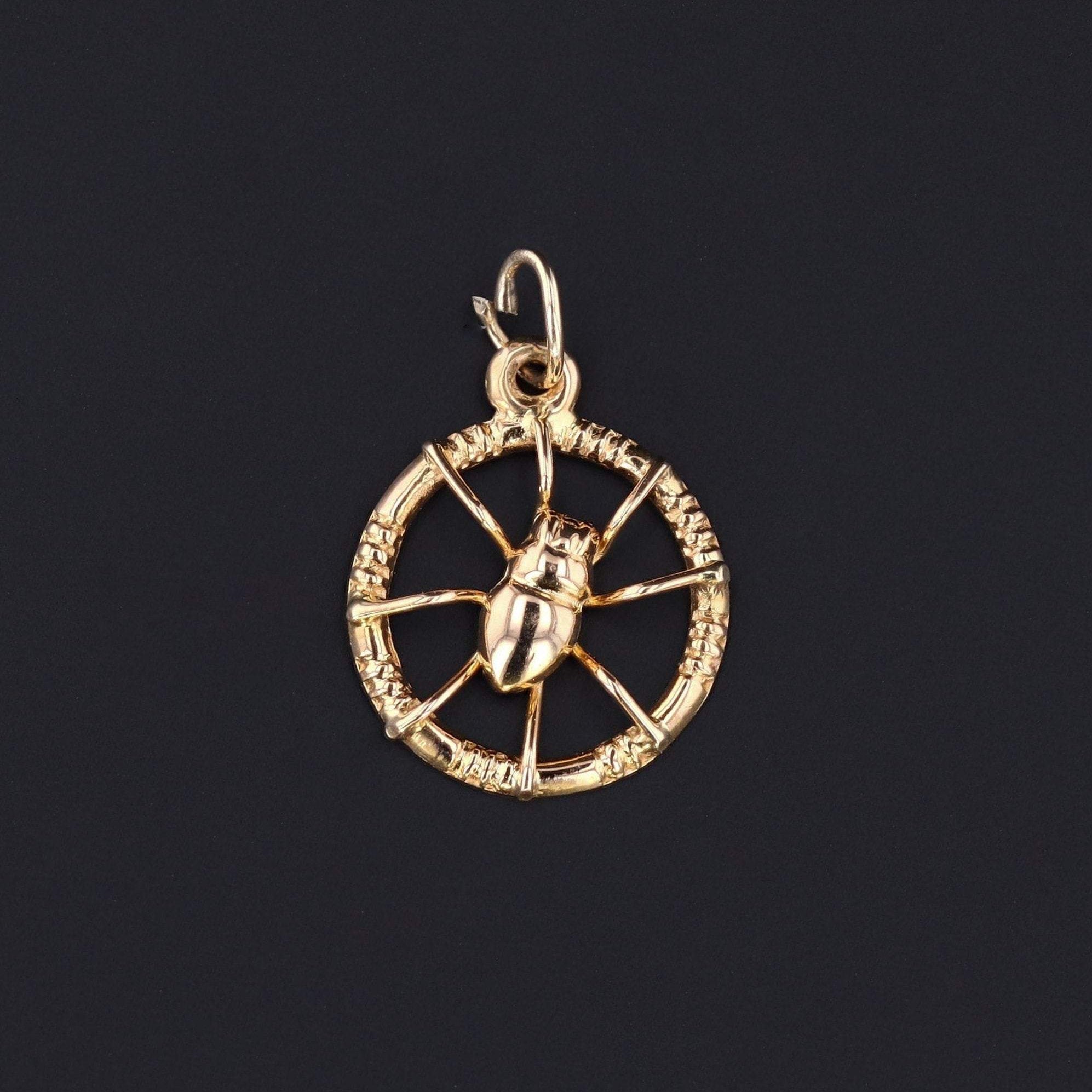 Vintage Spider on Web | 18k Gold Spider Pendant 