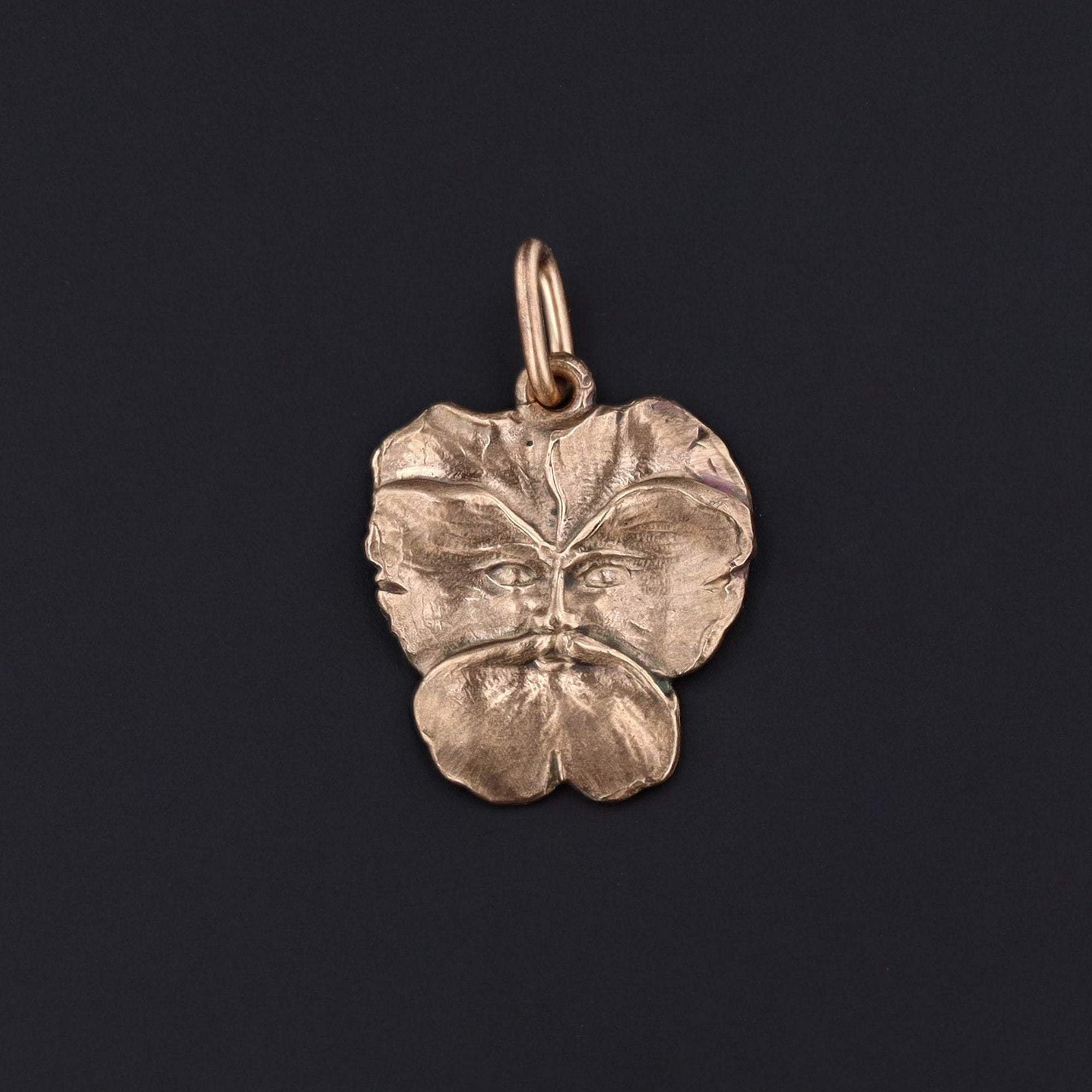 Pansy Man Charm | Green Man Charm | 14k Gold Charm | Art Nouveau Style Charm | Antique Reproduction