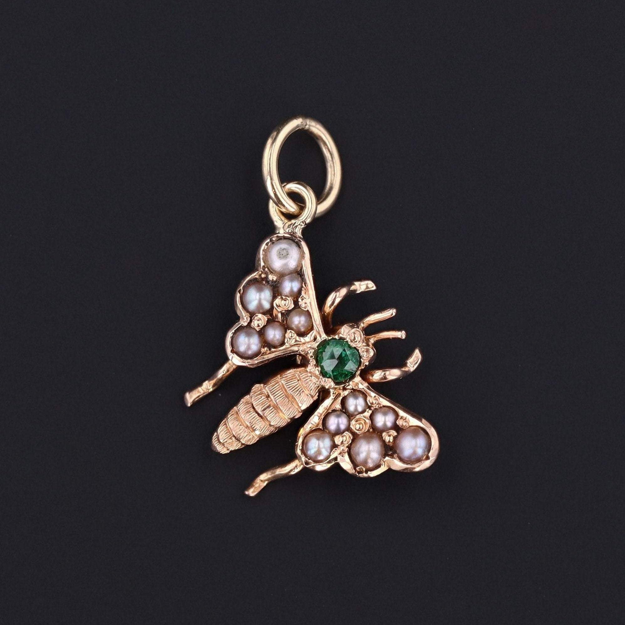 Butterfly Charm | Antique Butterfly Charm | Enamel & Pearl Butterfly | 14k Gold Charm | Pin Conversion