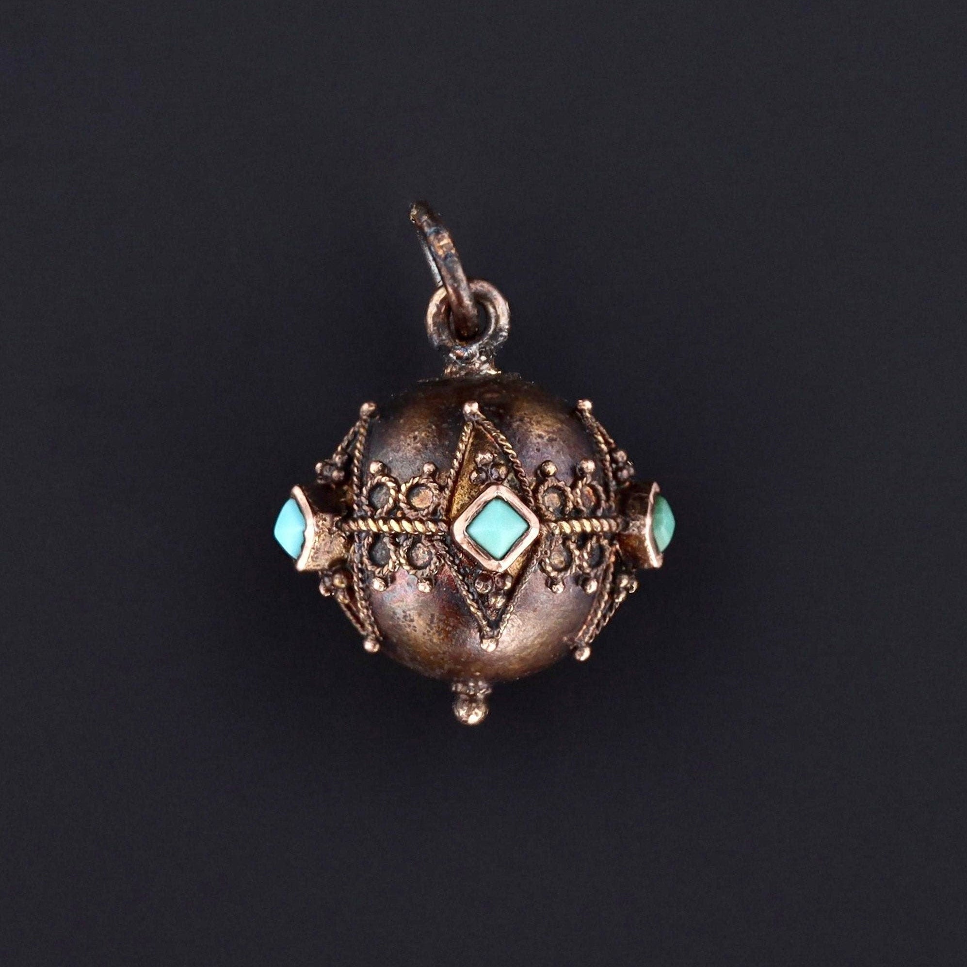 Turquoise Ball Charm or Pendant | Antique Pin Conversion 