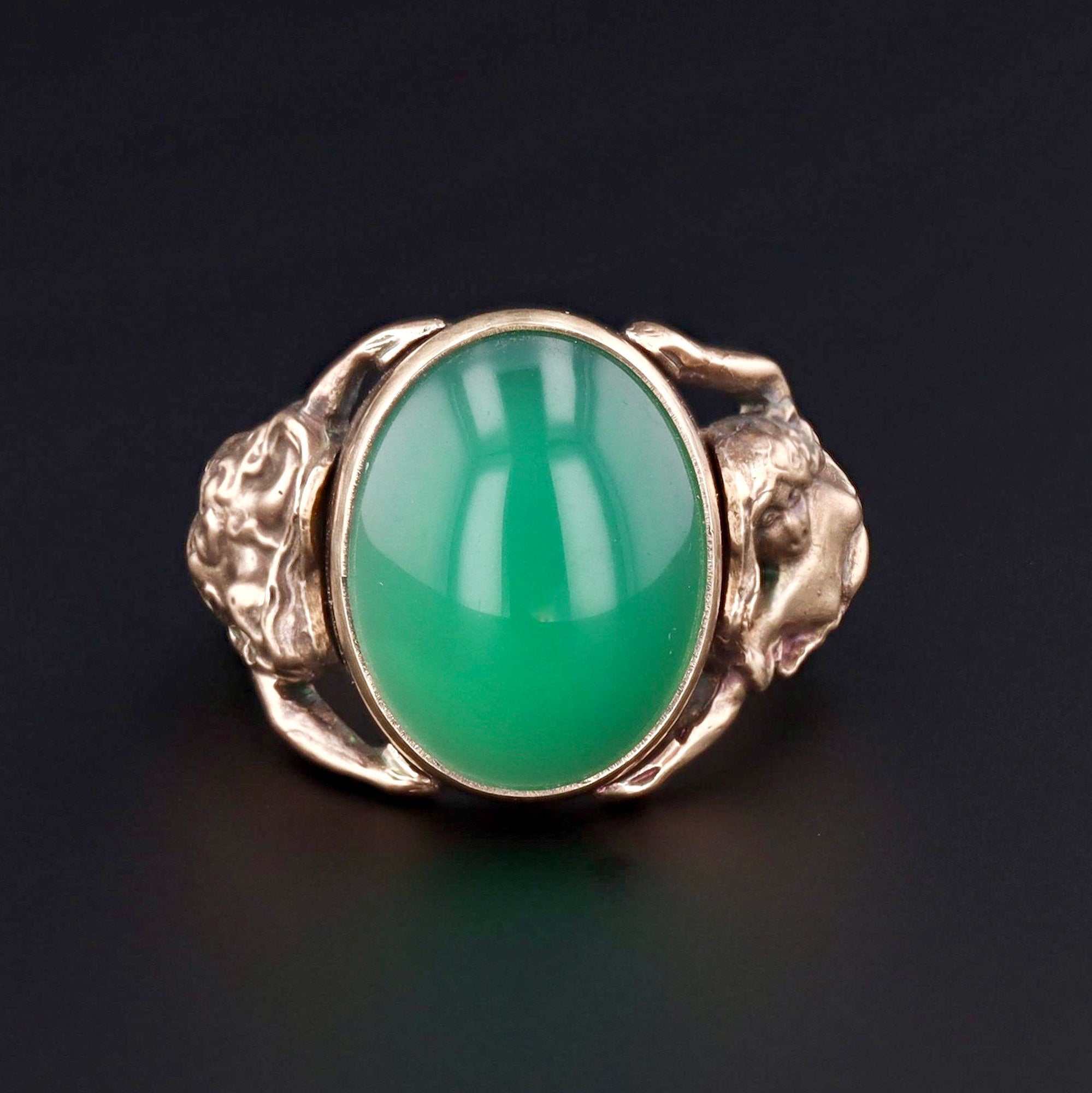 Chrysoprase Ring | 14k Gold Floral Woman Ring | 14k Gold Ring | Art Nouveau Style Ring