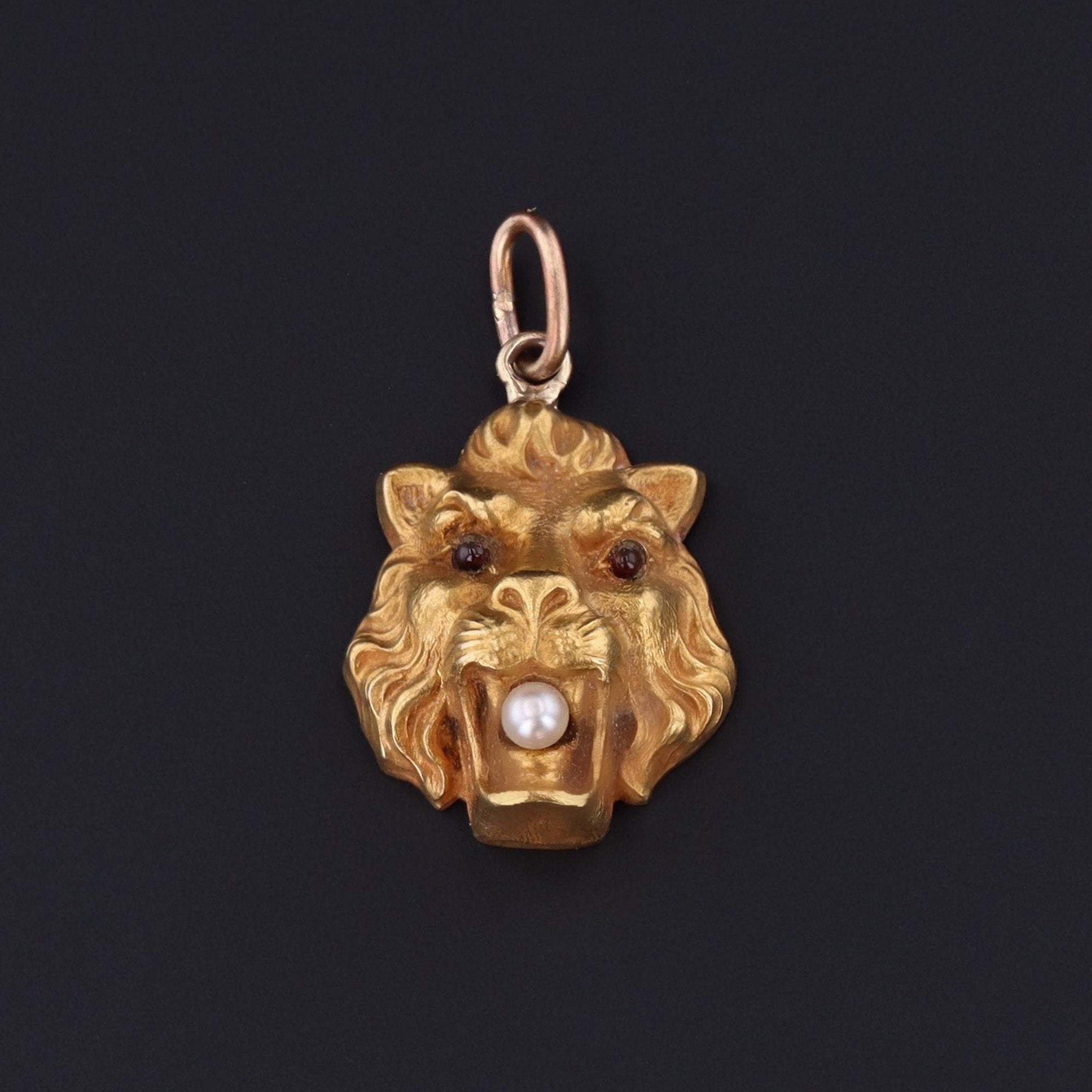 Antique Lion Charm | Pin Conversion | 14k Gold Charm | 14k Gold Lion Charm with Pearl