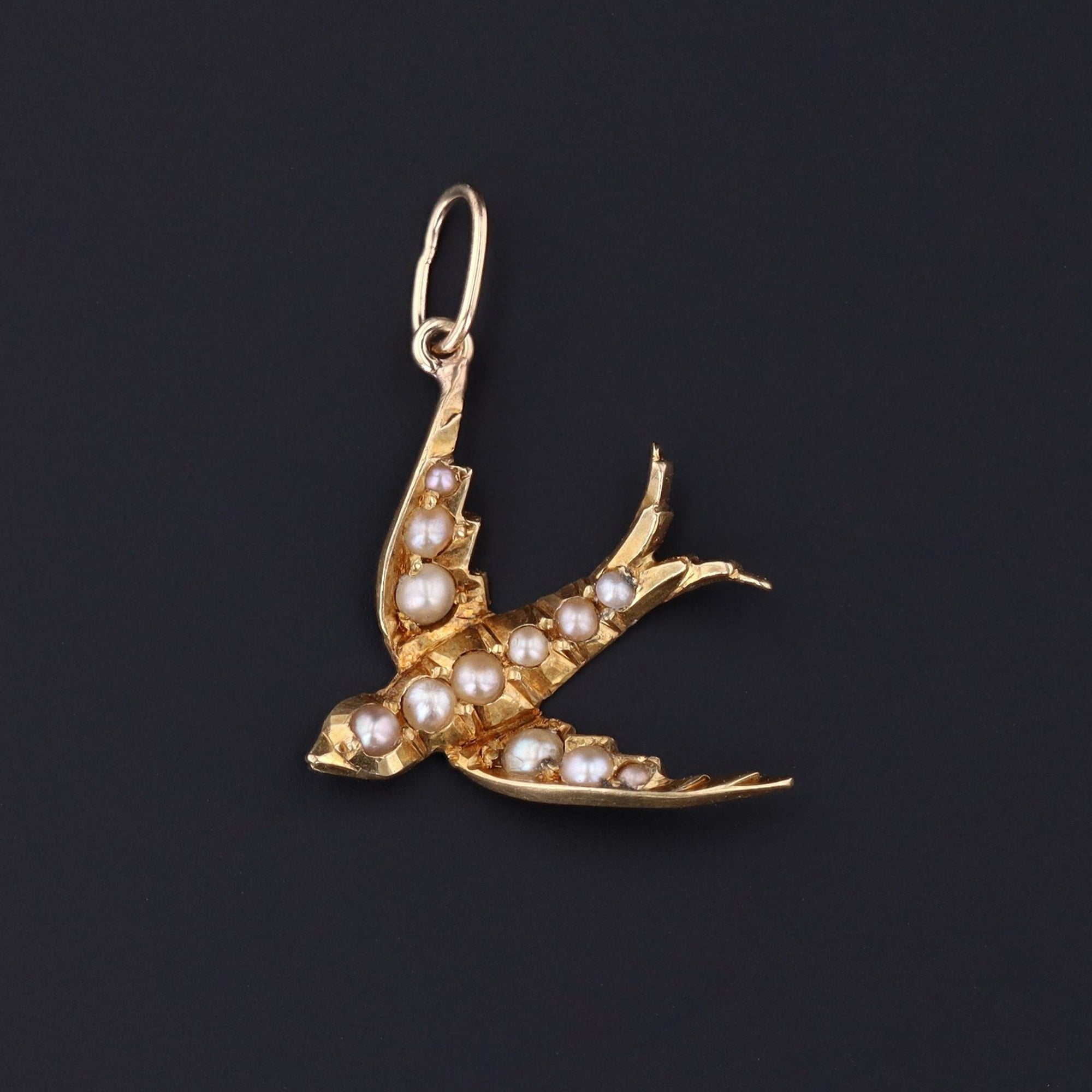 Pearl Swallow Pendant | 14k Gold Swallow Pendant | Gold Charm | 14k Gold Bird Charm