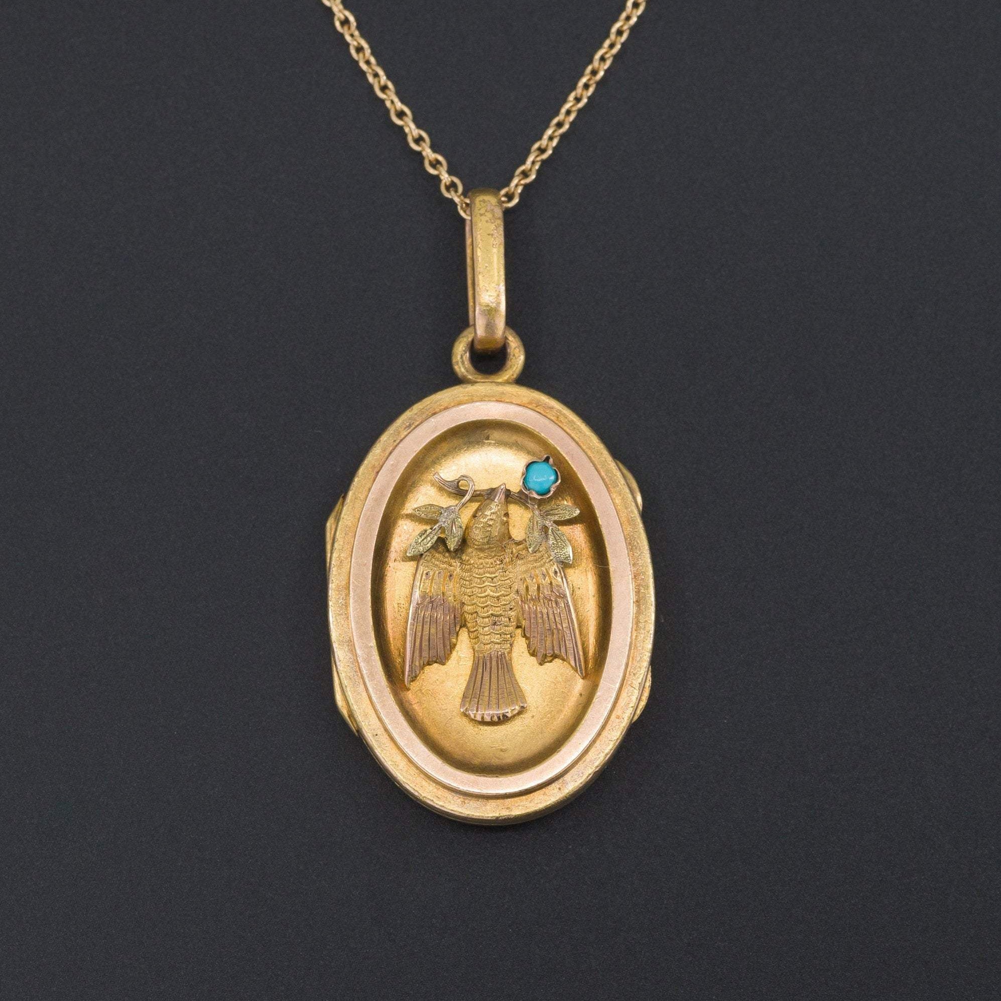 Antique Dove Locket | Dove Holding Olive Branch Locket | Antique Gold Locket | 14k Gold Locket on Optional 14k Chain