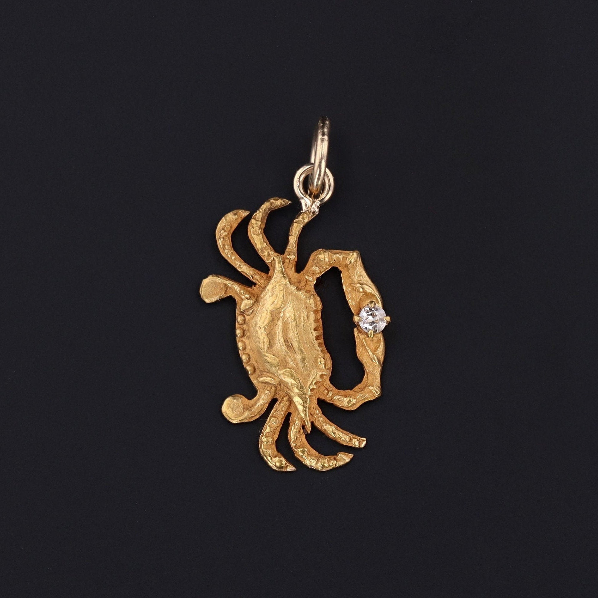 Crab Charm | 14k Gold Crab | Diamond Crab Charm | Antique Pin Conversion | Cancer Zodiac Charm | Gold Charm