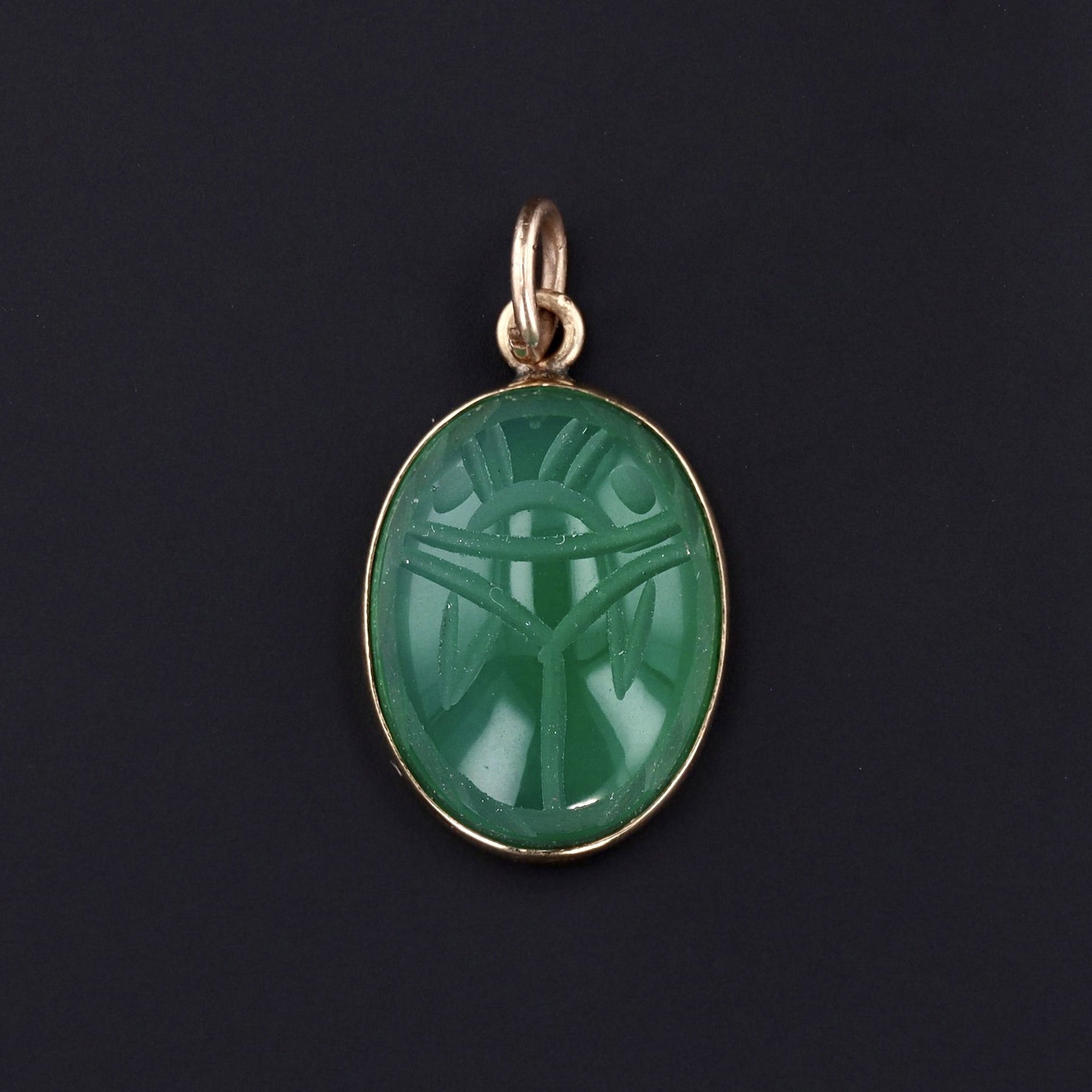 Green Agate Scarab Charm | Scarab Charm | 10k Gold Charm | Vintage Scarab Charm