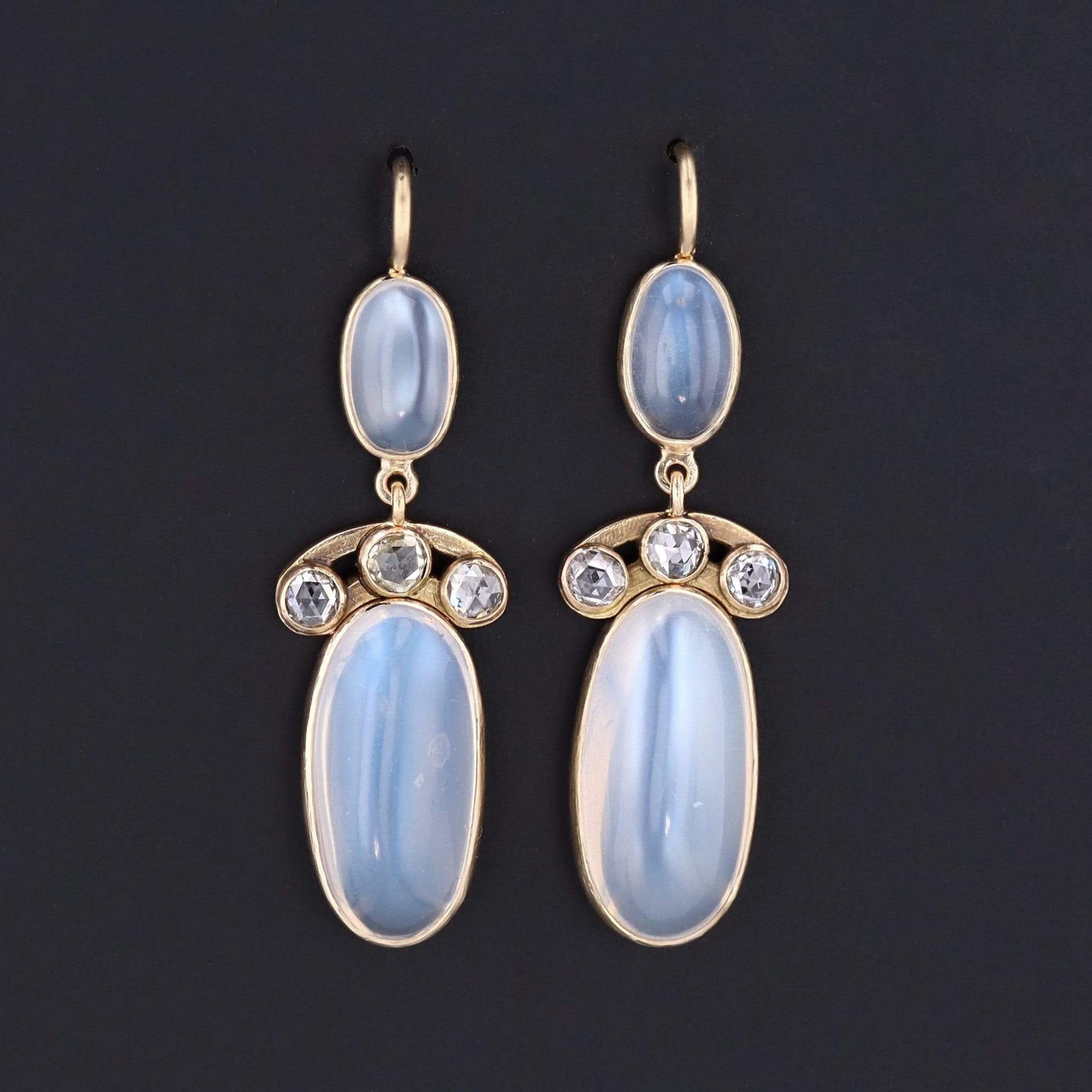 Moonstone & Diamond Earrings | 14k Gold Moonstone Earrings 