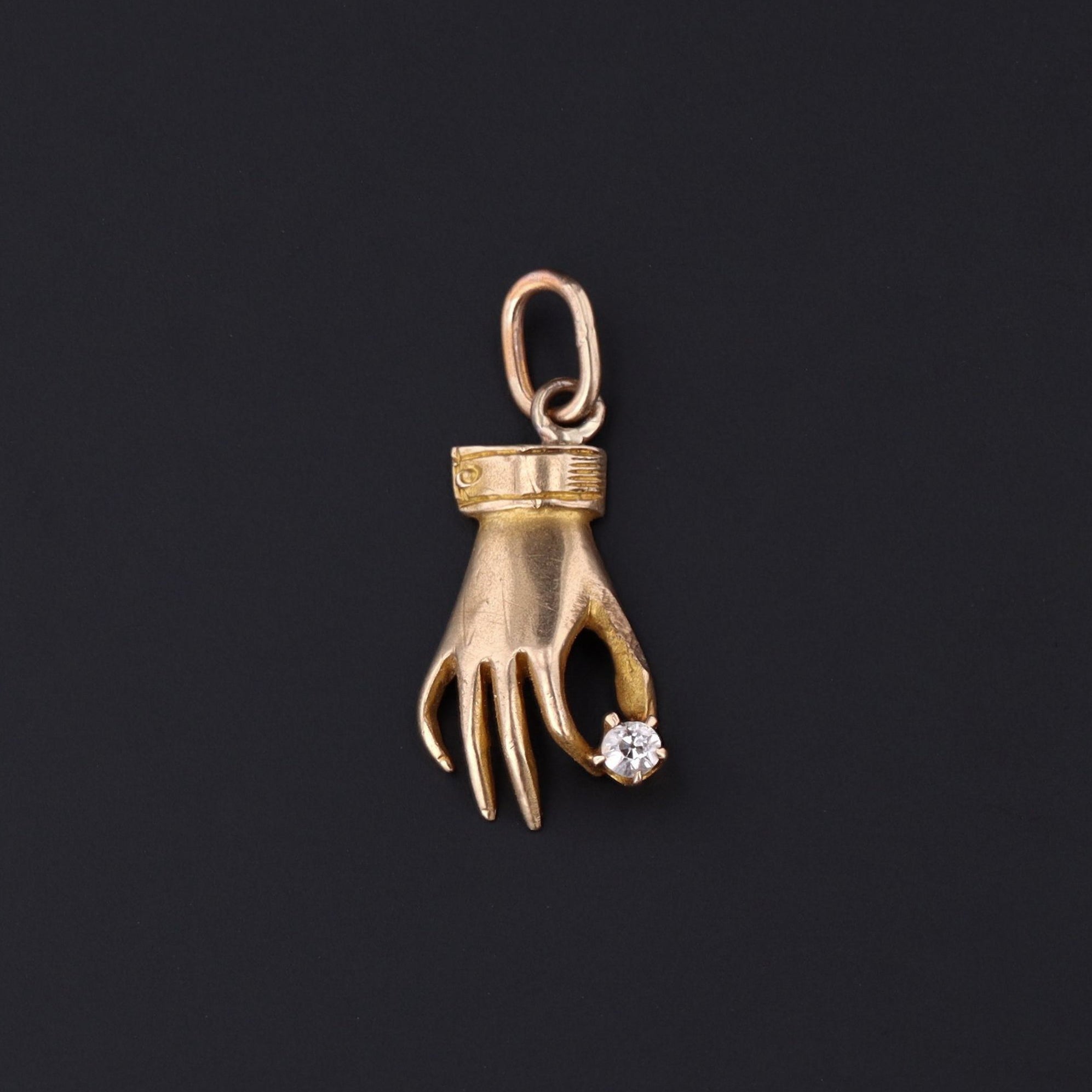 10k Gold Hand Charm | Diamond Hand Pendant | Antique Pin Conversion Charm | 10k Gold Charm