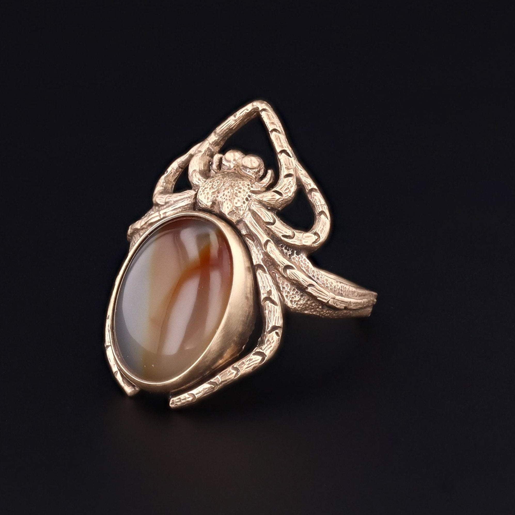Spider Ring | 14k Gold Agate Spider Ring | 14k Gold Ring | Art Nouveau Style Ring