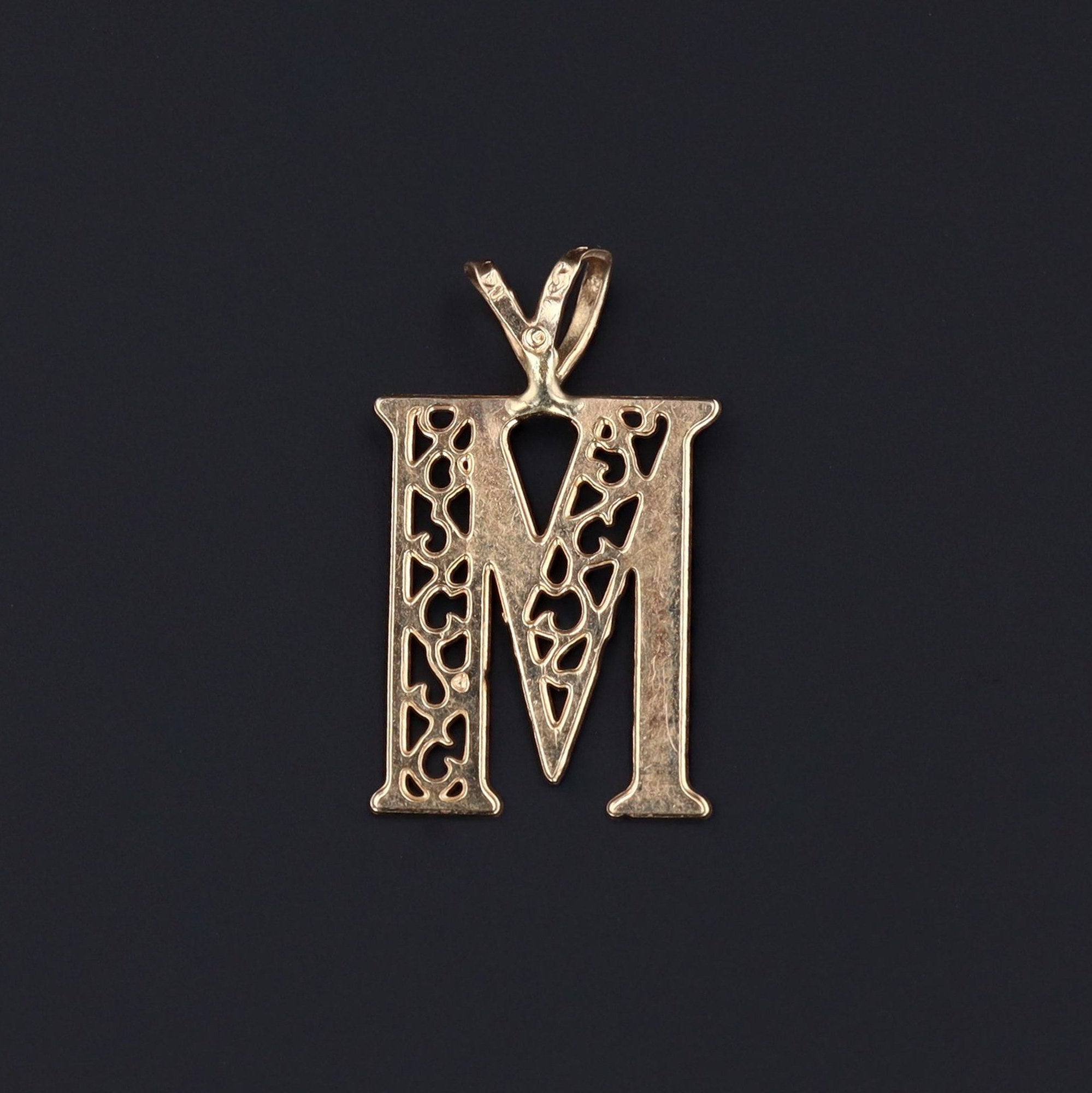 Letter M Pendant | Vintage Initial Pendant | 14k Gold | Initial M Pendant or Charm