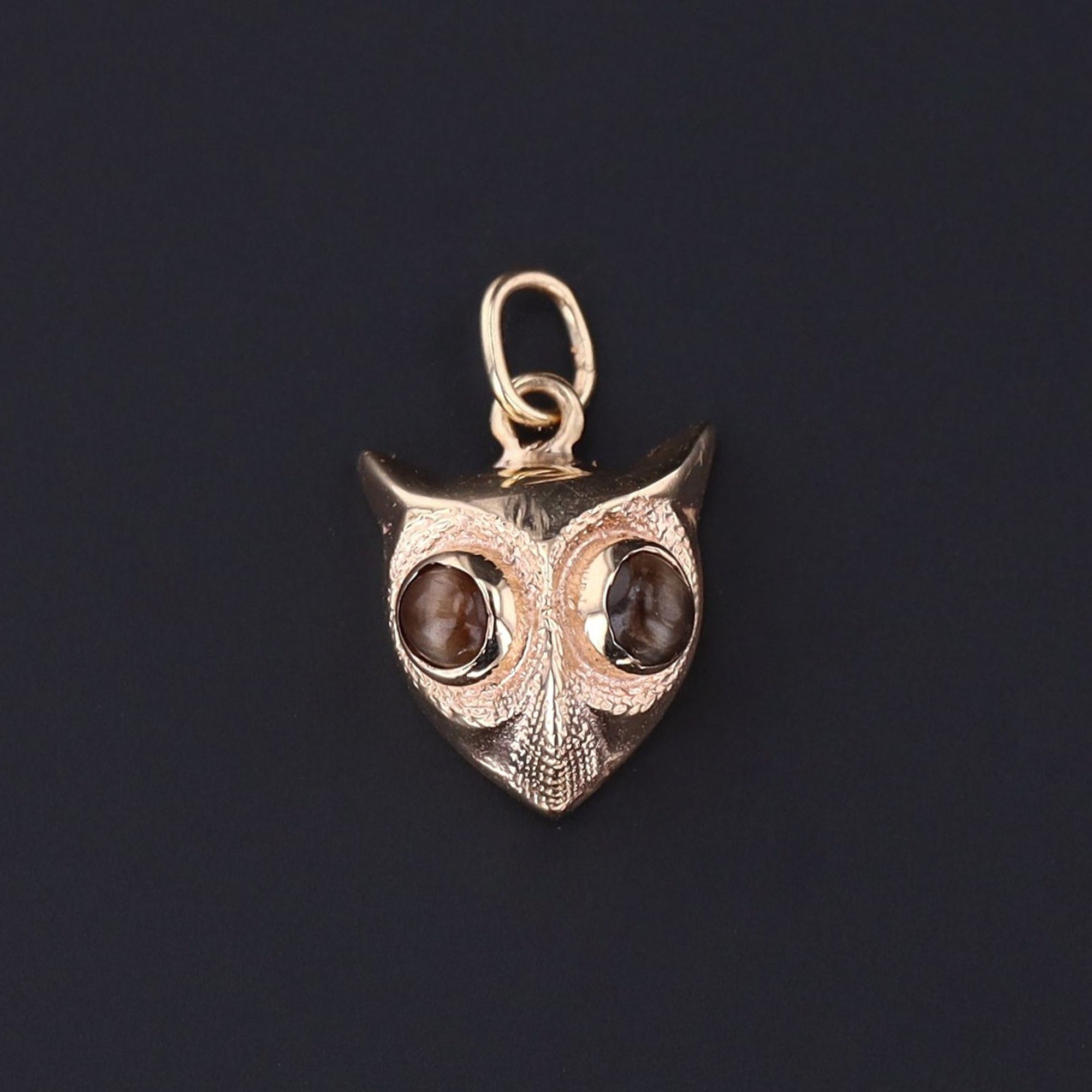 Owl Charm | 14k Gold Owl Charm | Owl with Cats Eye Chrysoberyl | 14k Gold Charm | Antique Pin Conversion