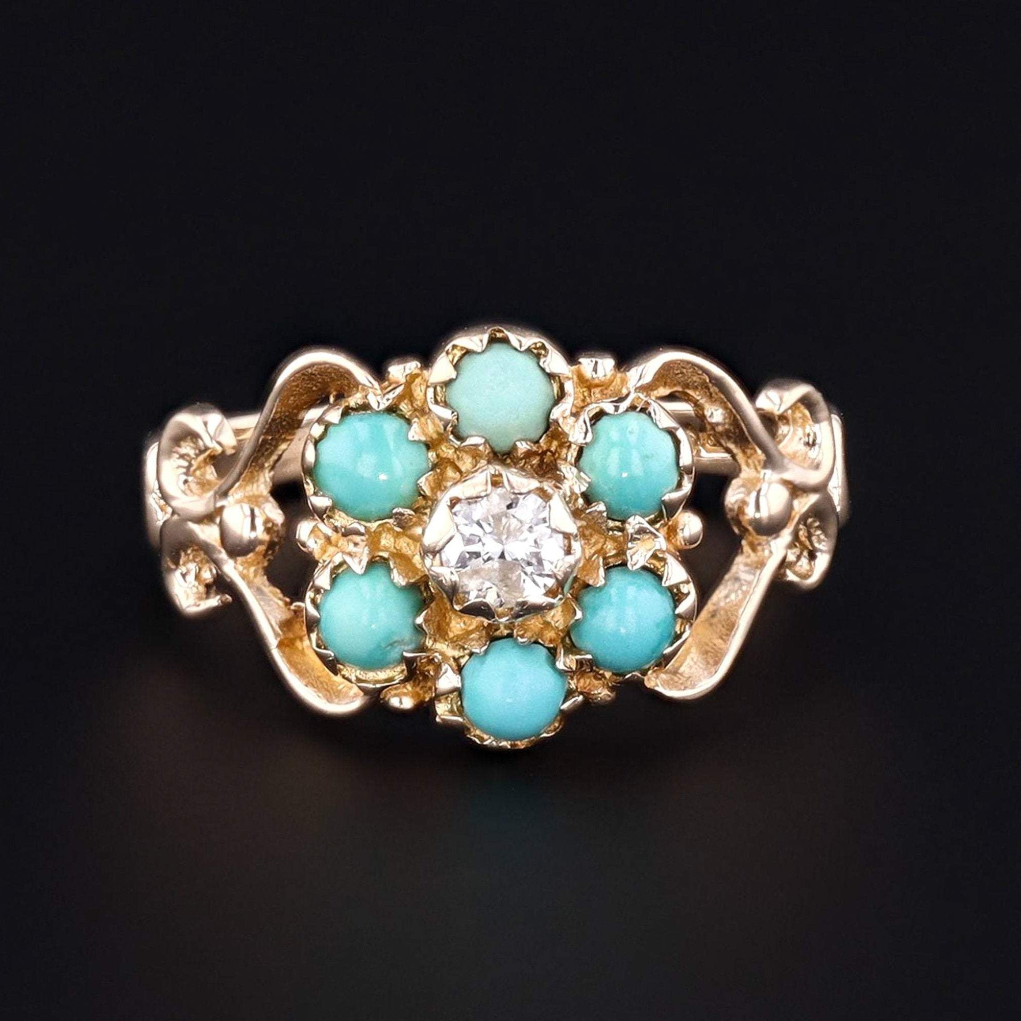 Vintage Turquoise & Diamond Ring | 9ct Gold Ring | Vintage Ring | Vintage Turquoise Ring | December Birthstone Ring