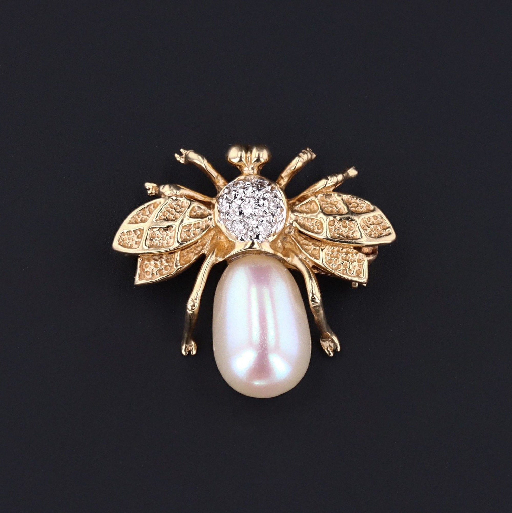 Vintage Insect Pendant or Brooch | Pearl and Diamond Bug Brooch | 14k Gold Bug Pendant | 14k Gold Pendant