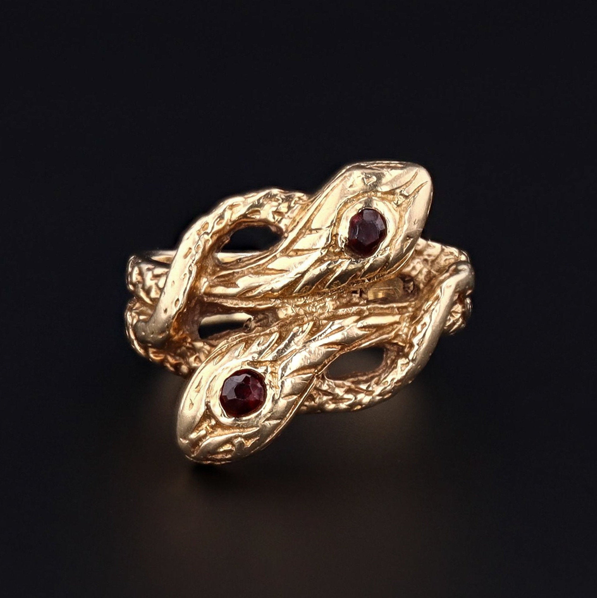 Snake Ring | Garnet Snake Ring | Double Snake Ring | 14k Gold Ring