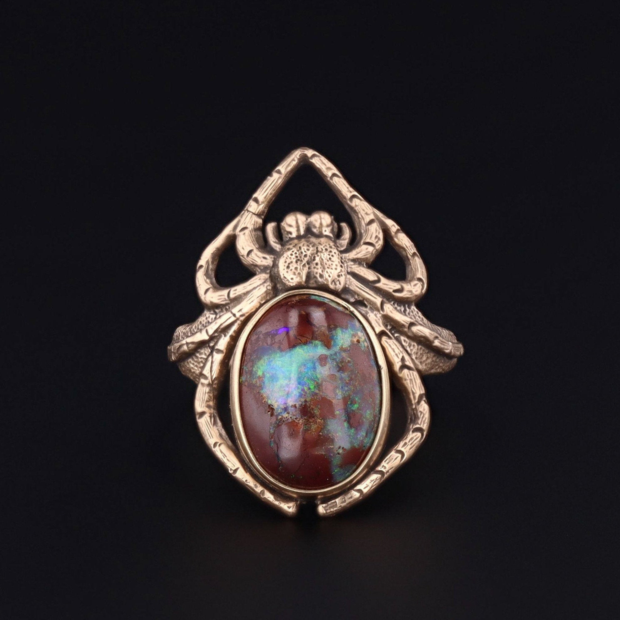 Spider Ring | 14k Gold Boulder Opal Spider Ring | 14k Gold Ring | Art Nouveau Style Ring