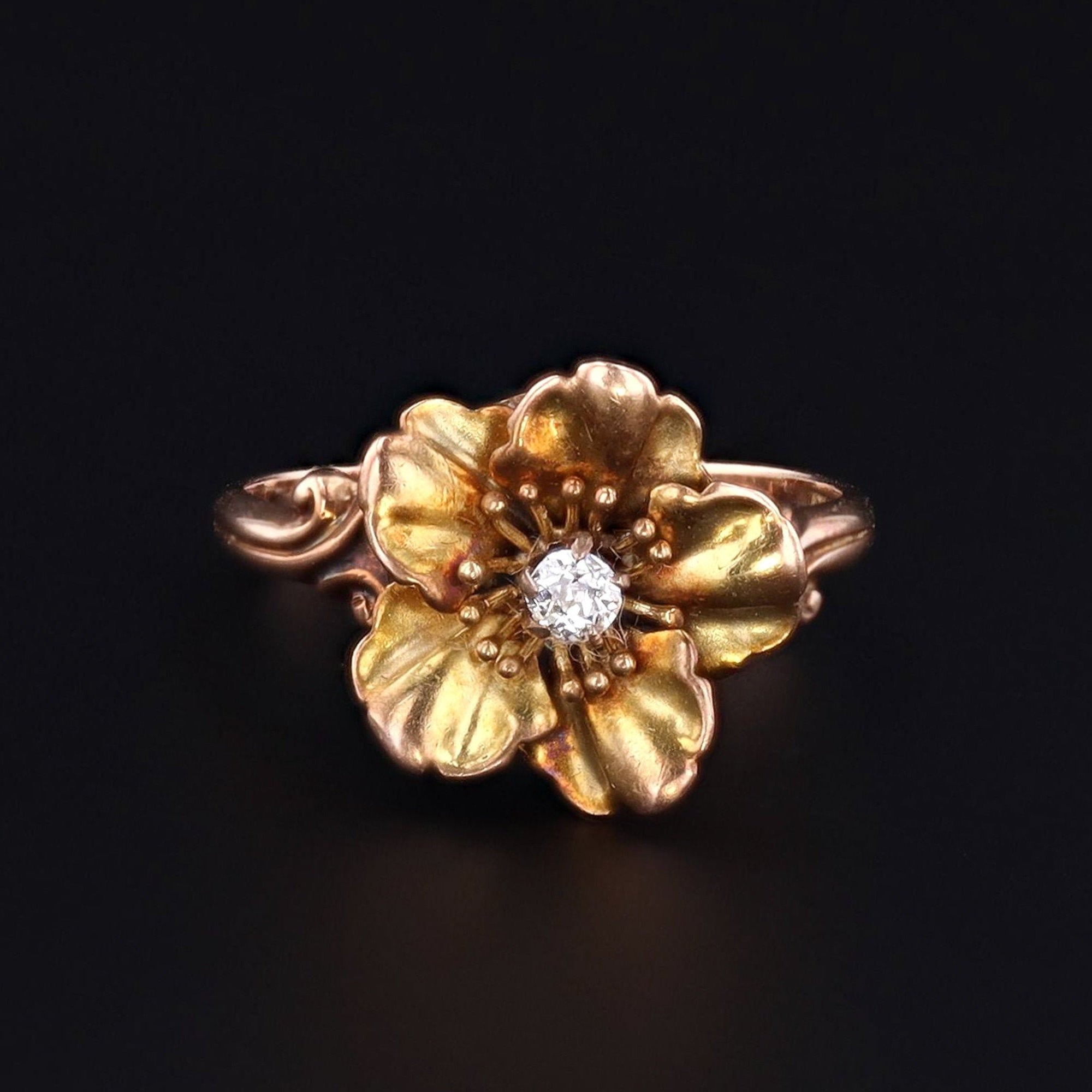 Diamond Flower Ring | Gold Flower Ring | 10k Gold Ring | Antique Ring | Diamond Ring