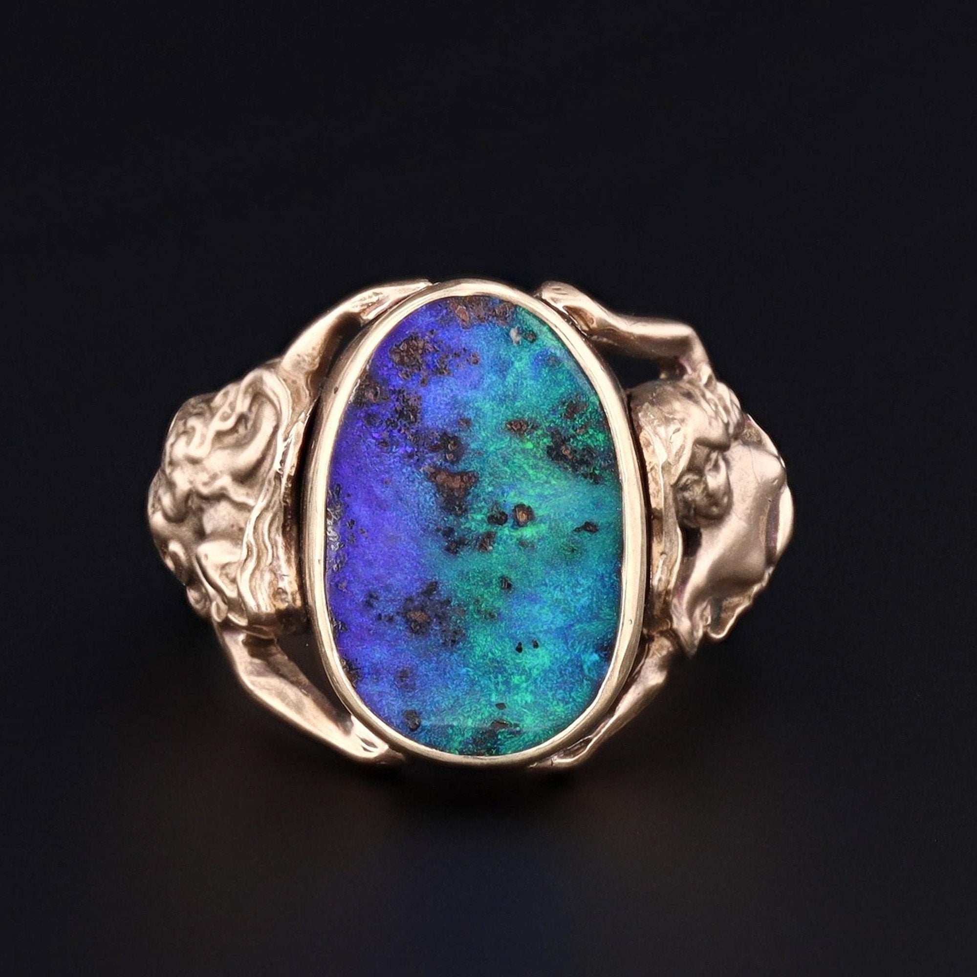 Boulder Opal Ring | 14k Gold Floral Woman Ring | 14k Gold Ring | Art Nouveau Style Ring