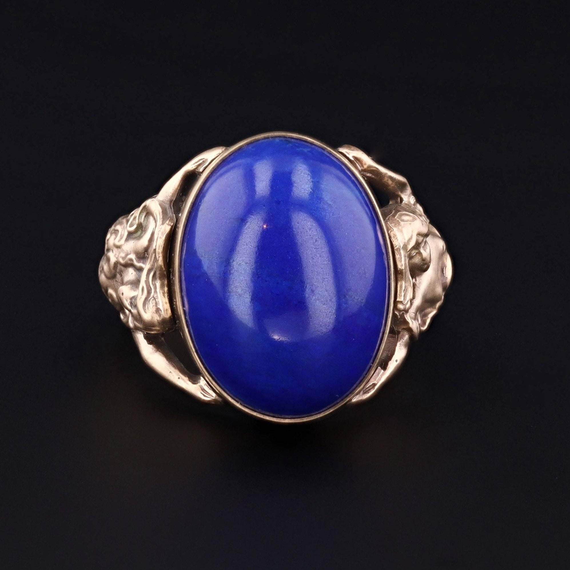 Lapis Ring | 14k Gold Floral Woman Ring | 14k Gold Ring | Art Nouveau Style Ring