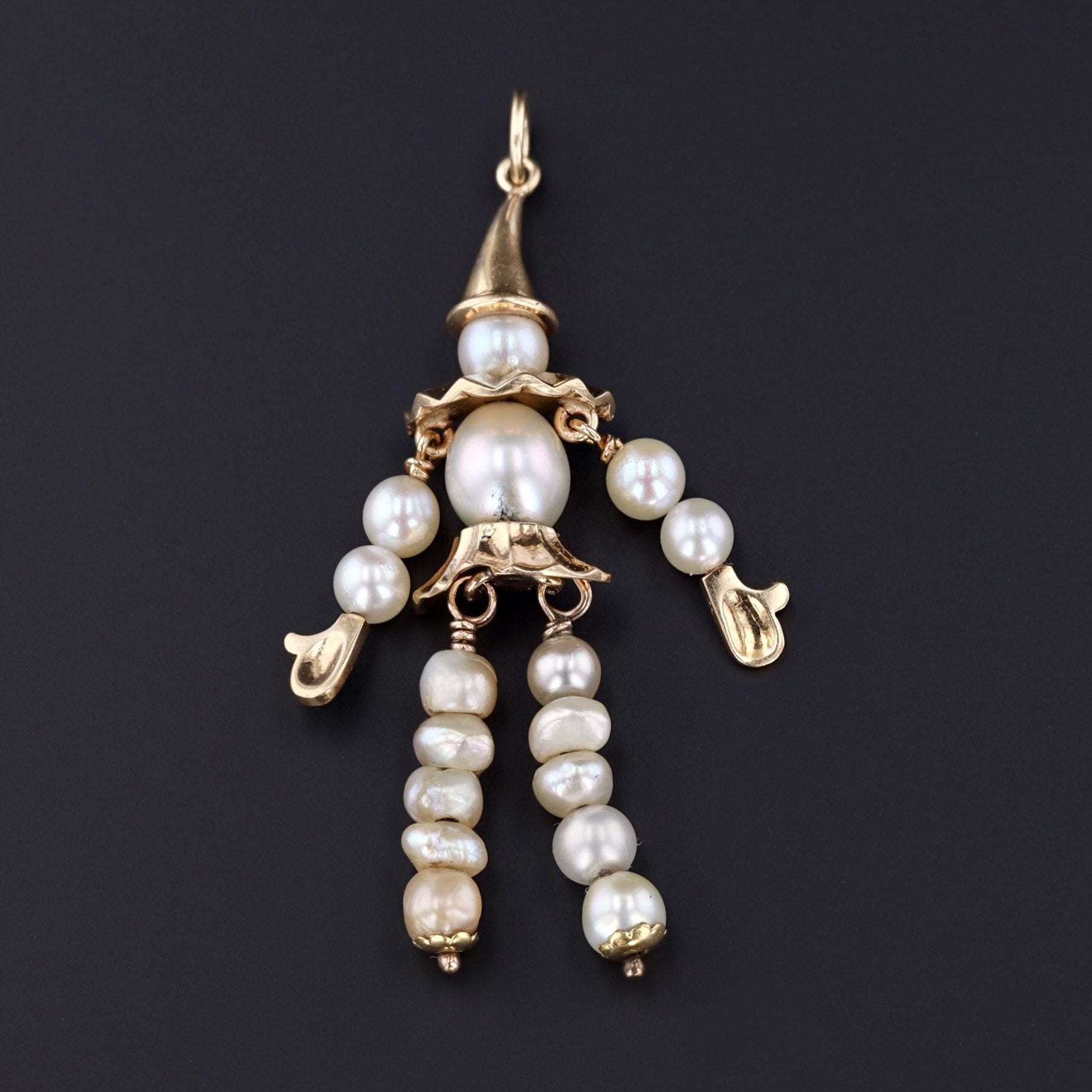 Clown Pendant | 14k Gold & Pearl Pendant | Moveable Clown Pendant | Vintage Pendant