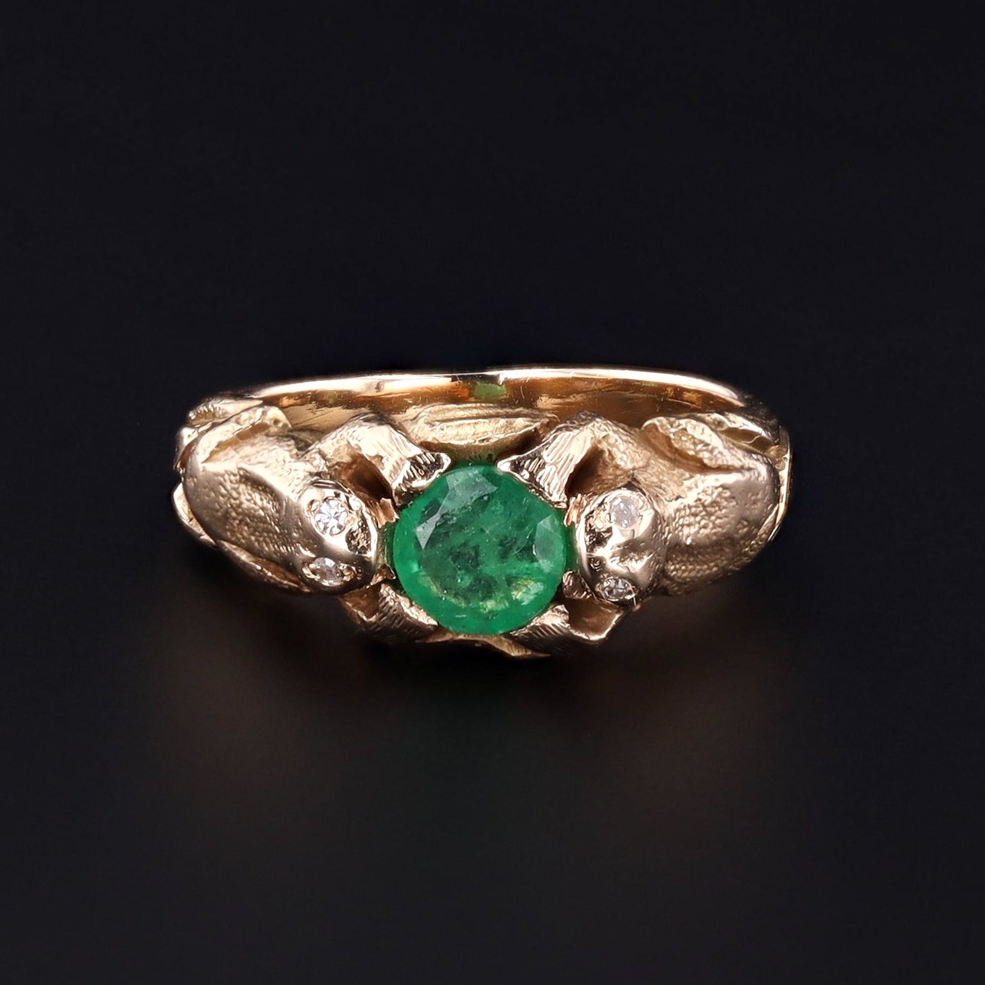 Emerald Frog Ring | Vintage Diamond & Emerald Ring | 14k Gold Ring | Vintage Ring