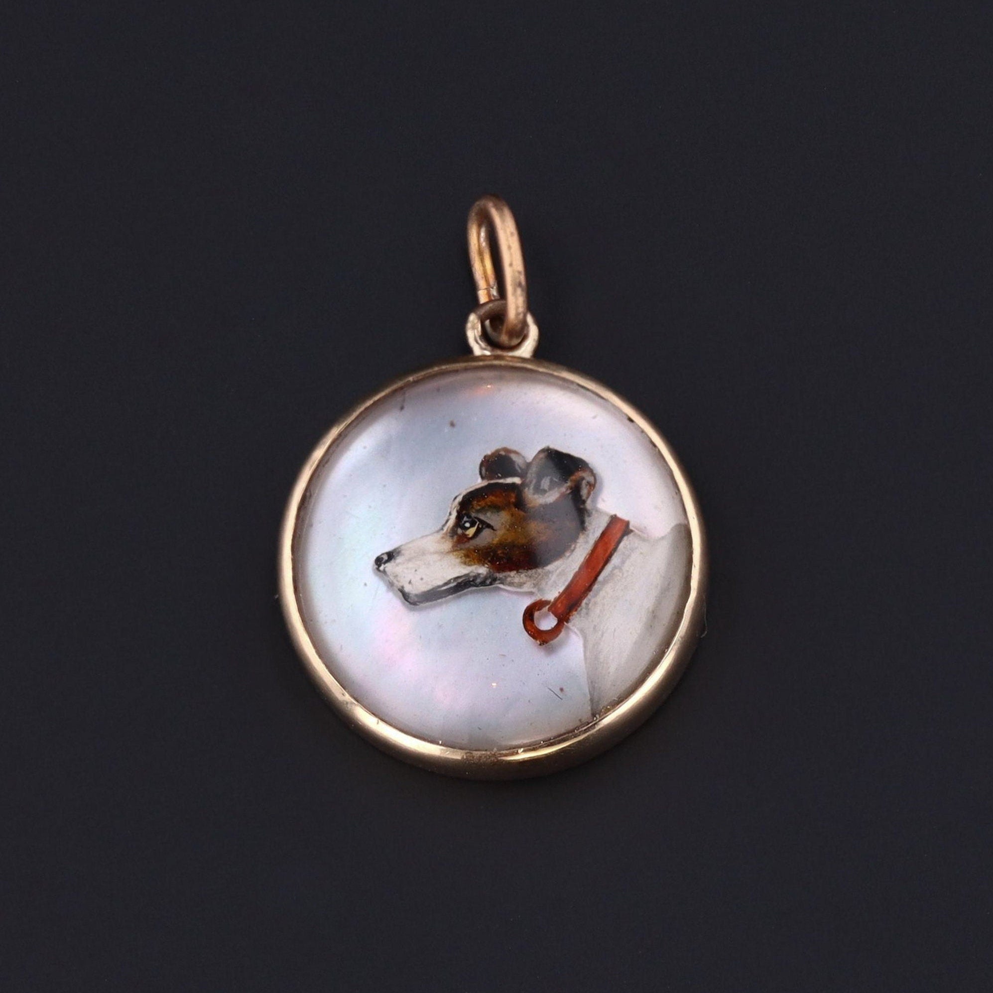 Antique Dog Charm | Reverse Painted Crystal Dog Charm 