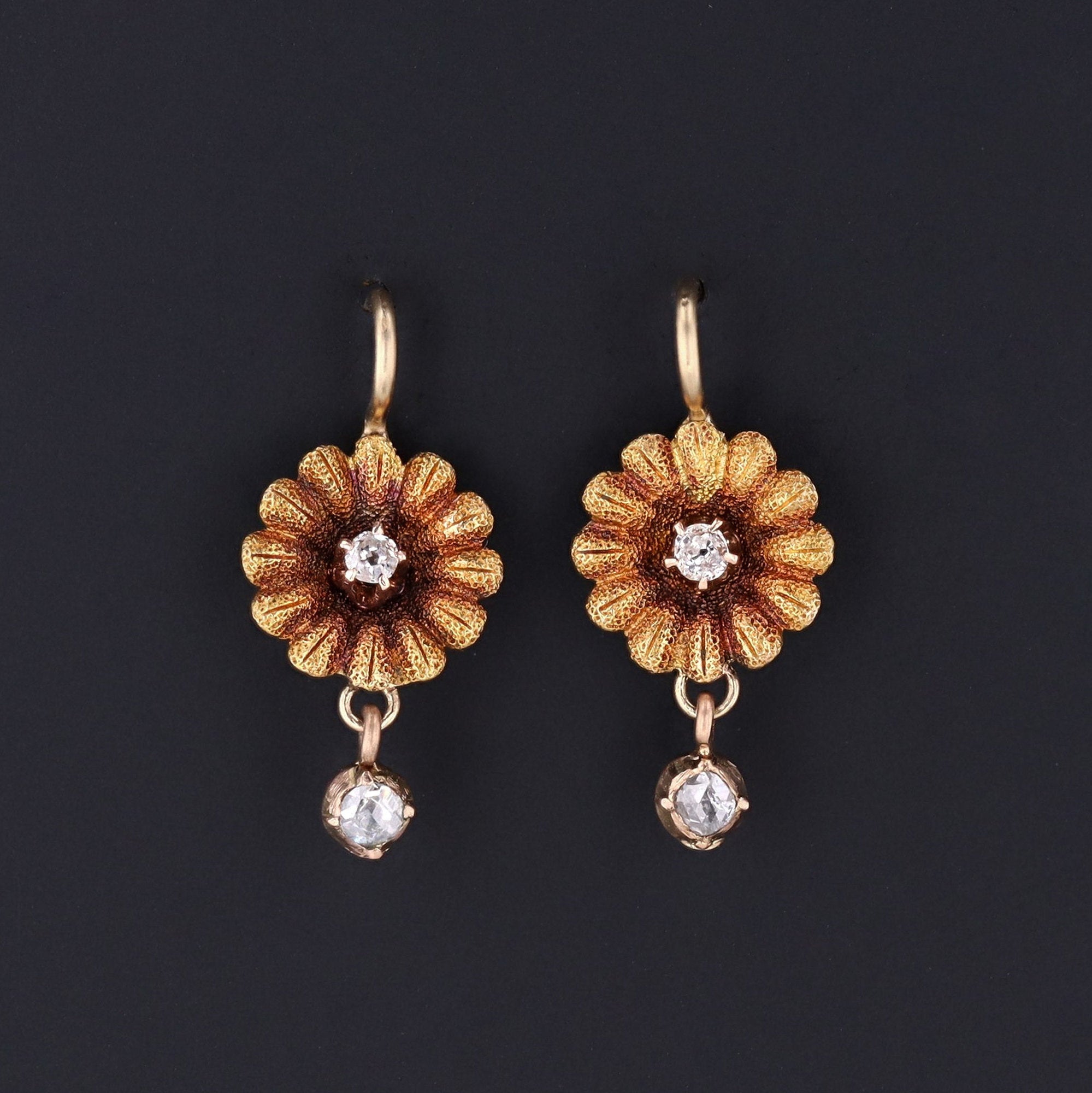 Daisy Earrings | Diamond Daisy Earrings | 14k Gold & Diamond Flower Earrings | Antique Pin Conversion Earrings