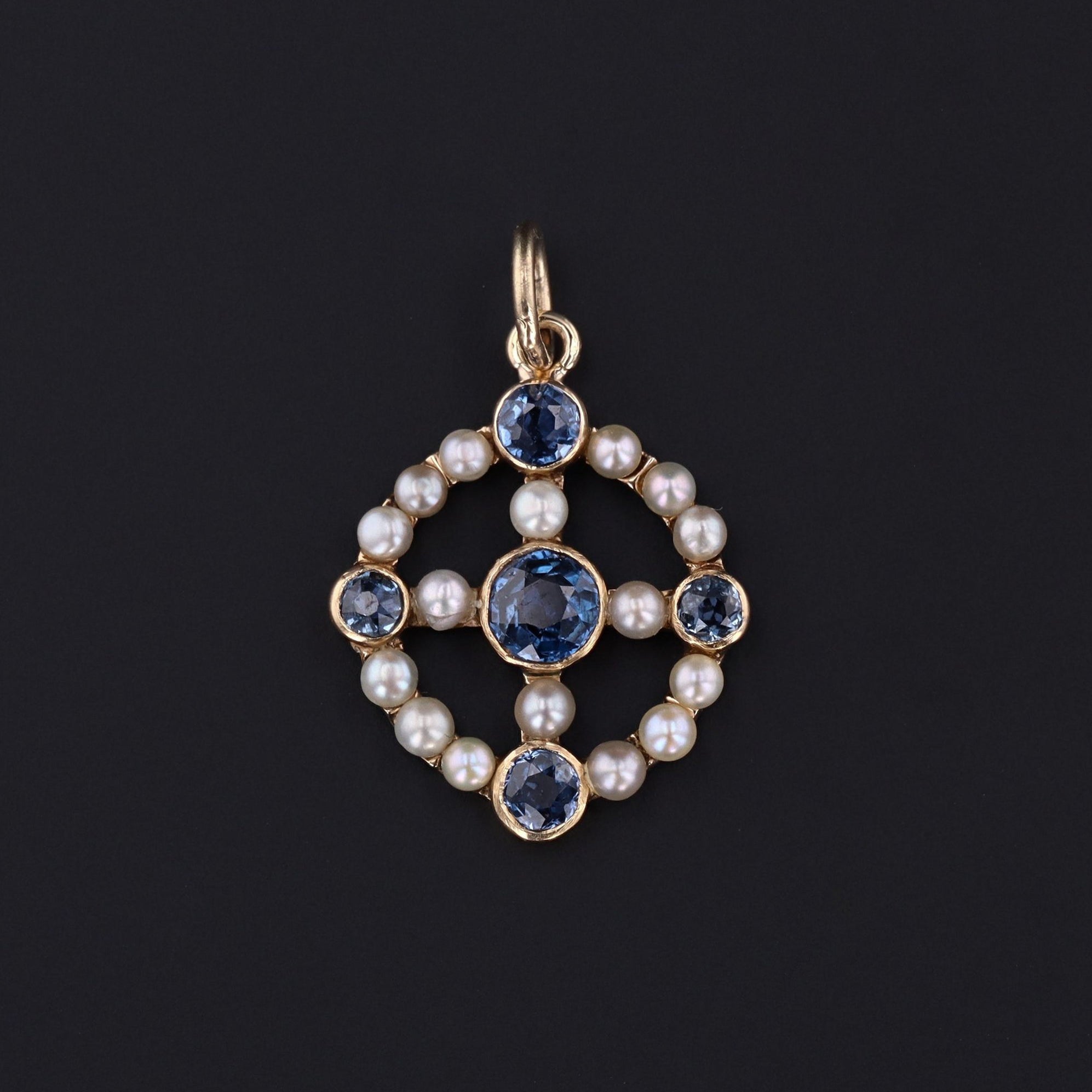 Sapphire & Pearl Pendant | Pin Conversion Pendant | 14k Gold Sapphire Pendant | Sapphire Necklace