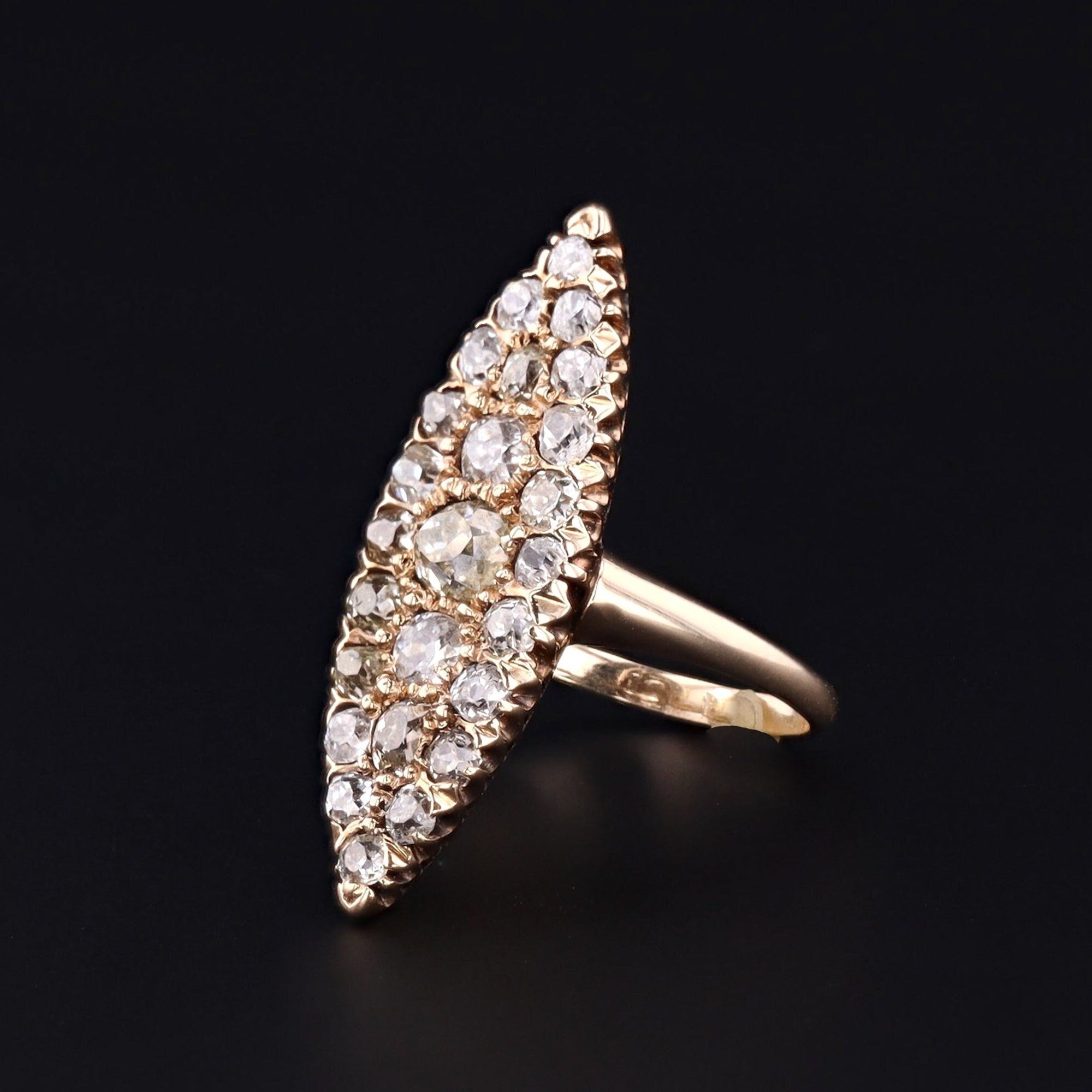 Antique Diamond Ring | 14k Gold Navette Diamond Ring 