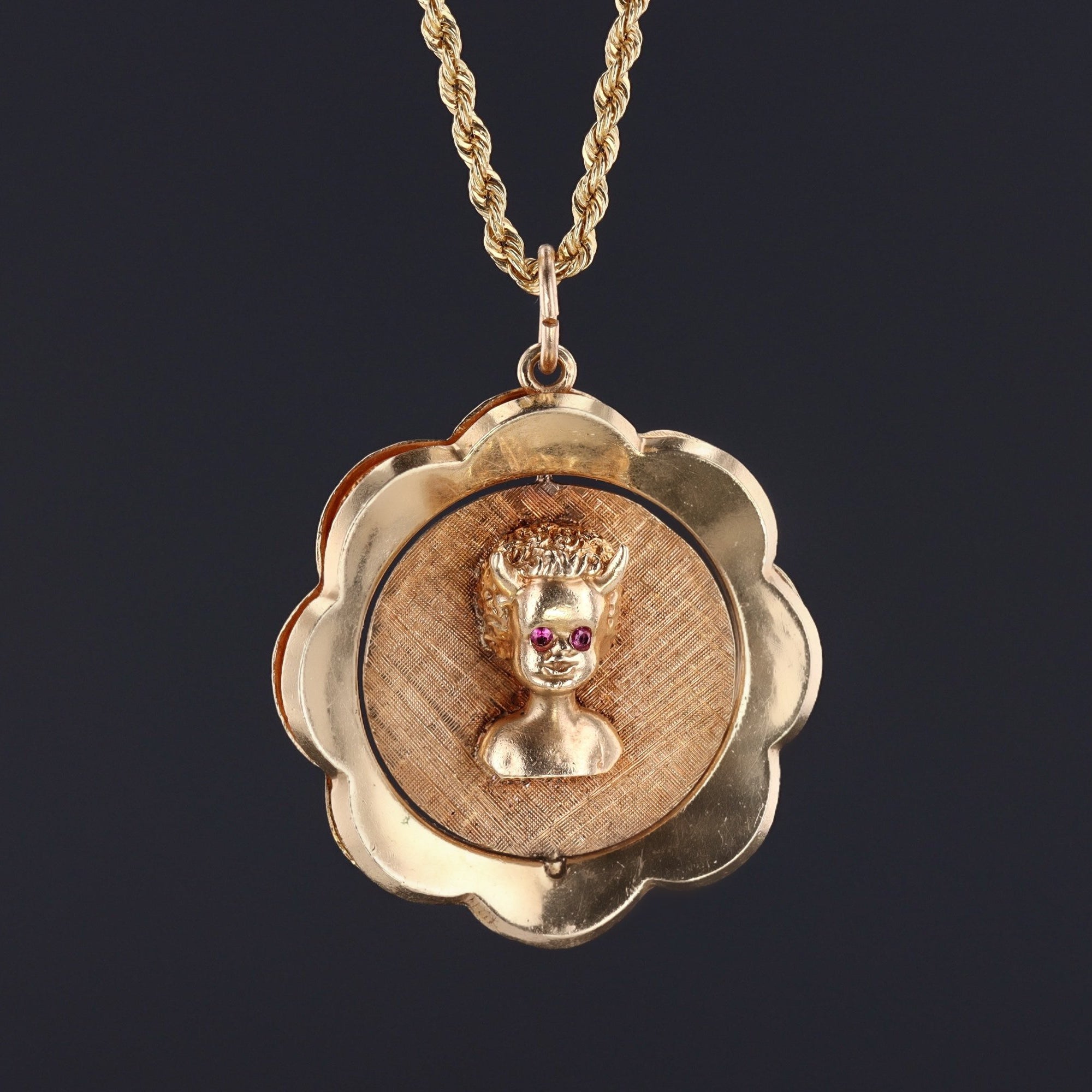 Angel & Devil Spinner Pendant | 14k Gold Pendant | Moveable Pendant | Vintage Pendant | Mid-Century Pendant