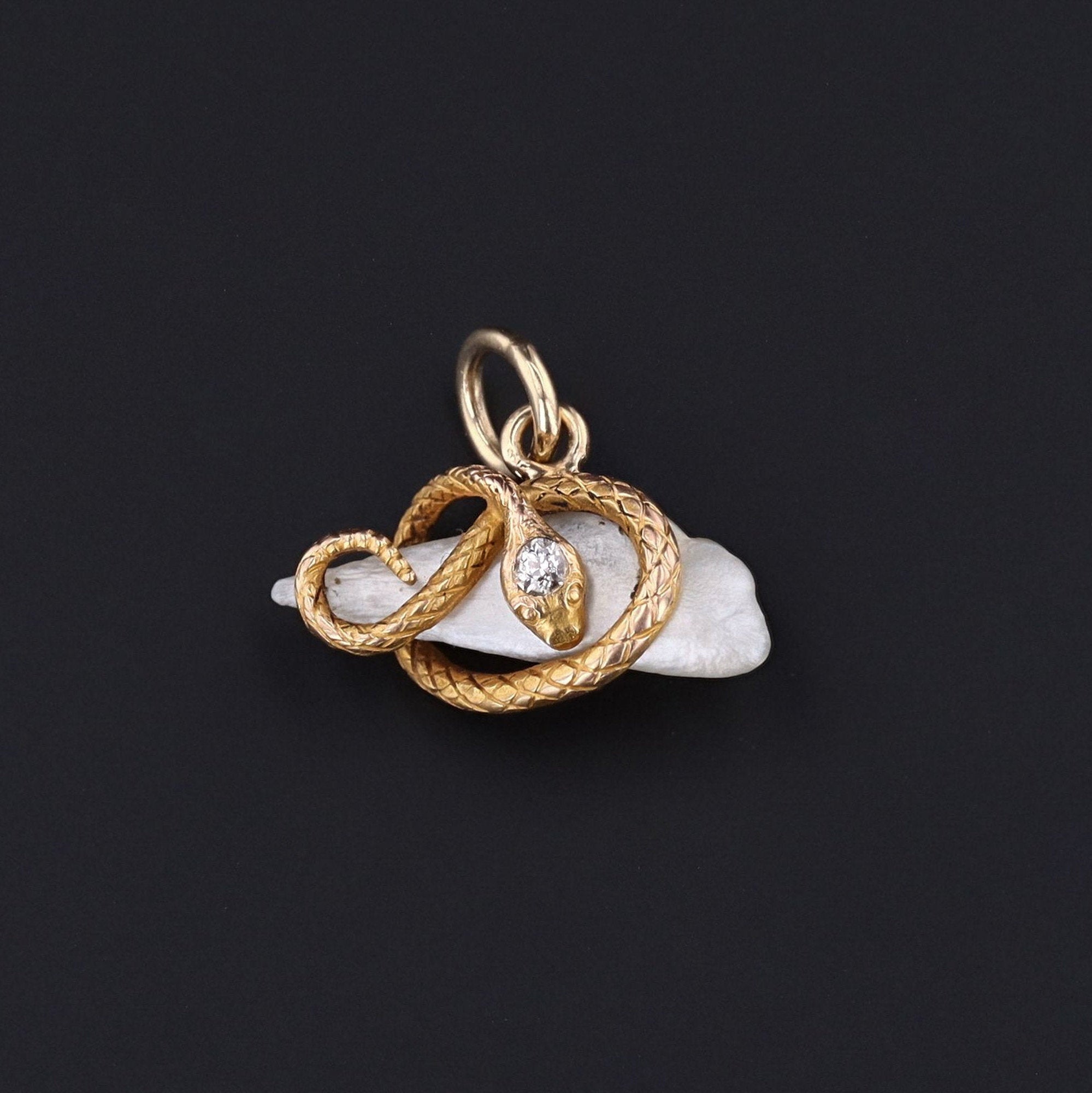 Snake Pendant | Antique Baroque Pearl & Diamond Pendant | Pin Conversion | 14k Gold Pendant | Antique Snake Pendant