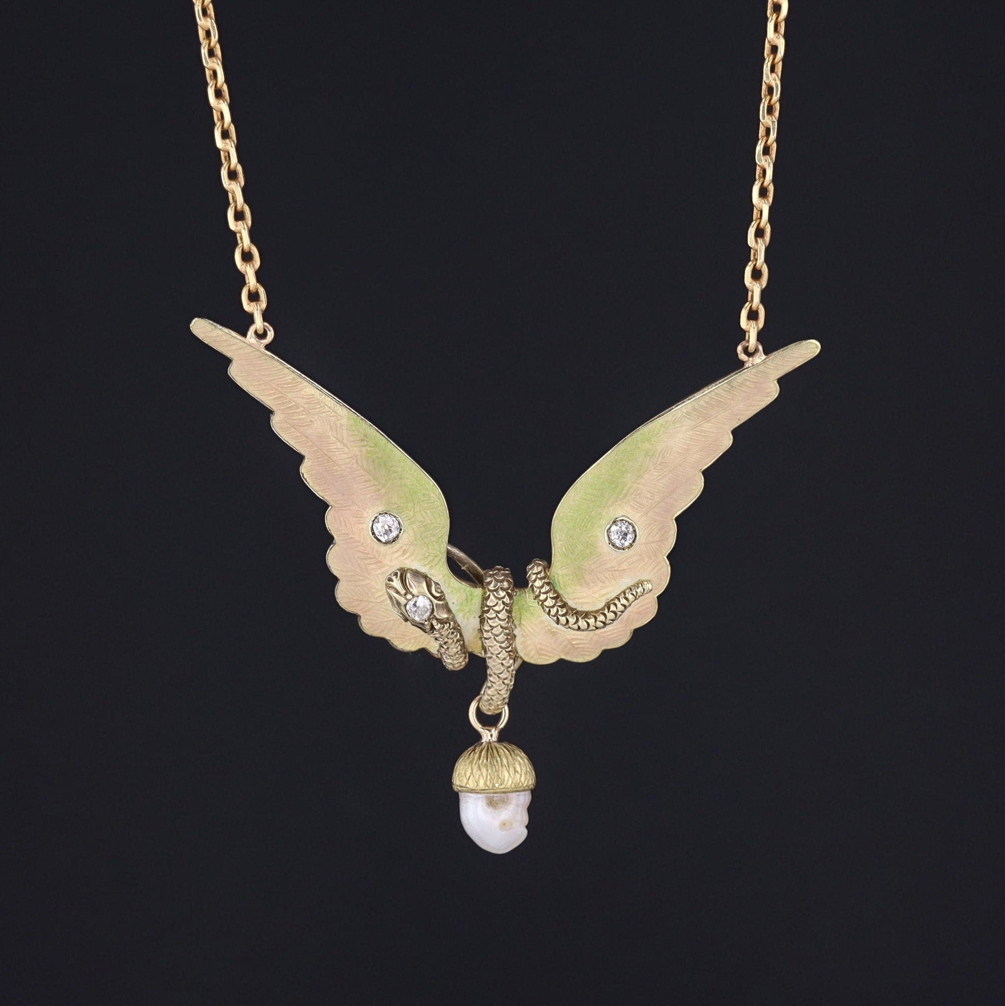 Enamel Wings Necklace | Feathered Serpent Necklace 