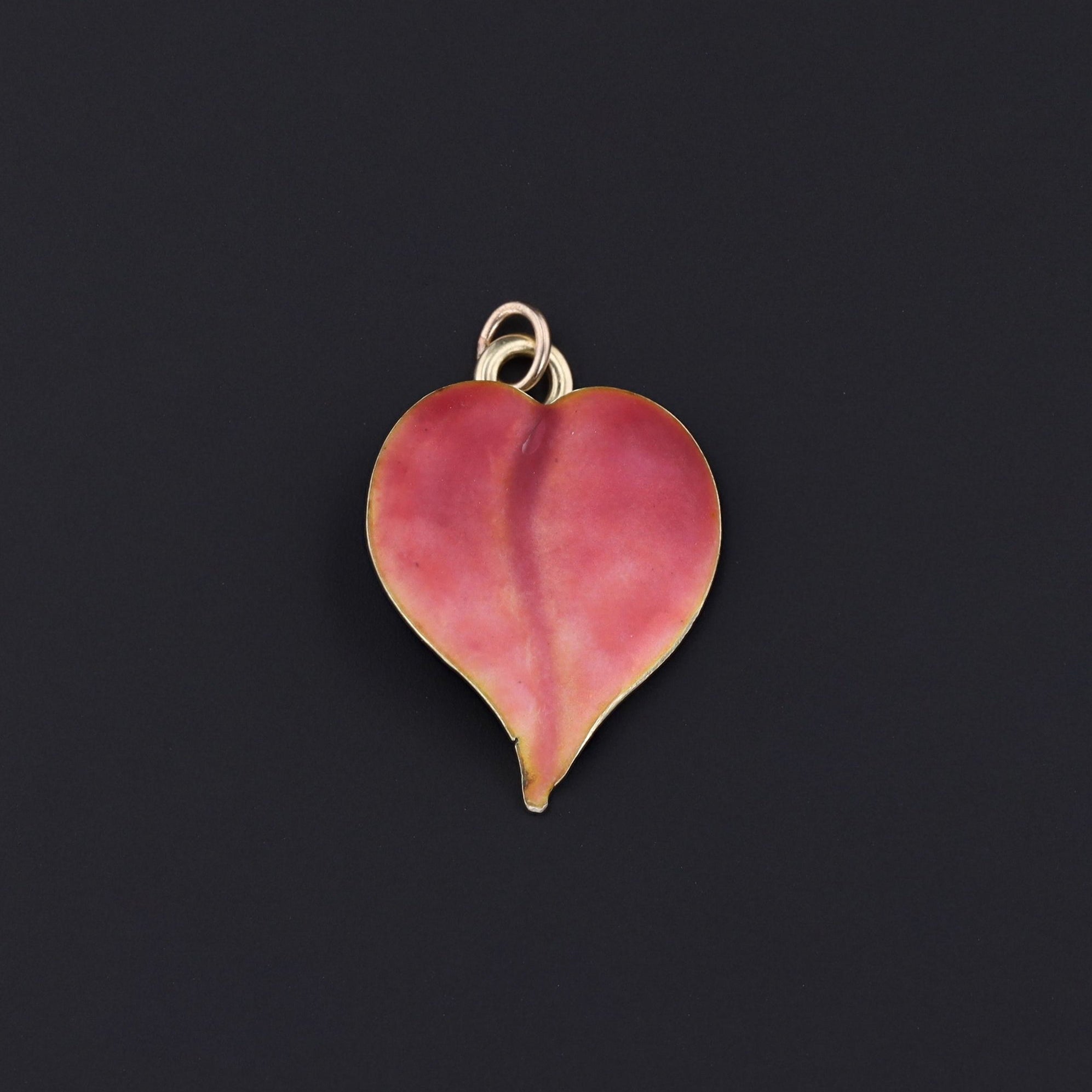 14k Gold & Enamel Flower Petal Charm | Heart Shaped Charm | Antique Pin Conversion | Pink Enamel Petal Charm