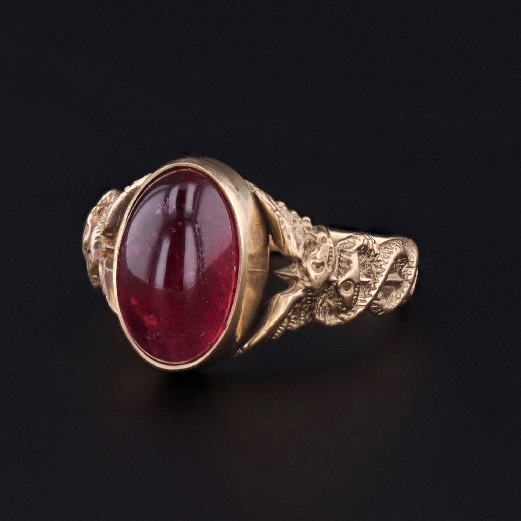 Caduceus Ring | 14k Gold & Pink Tourmaline Ring | 14k Gold Ring | Art Nouveau Style Ring