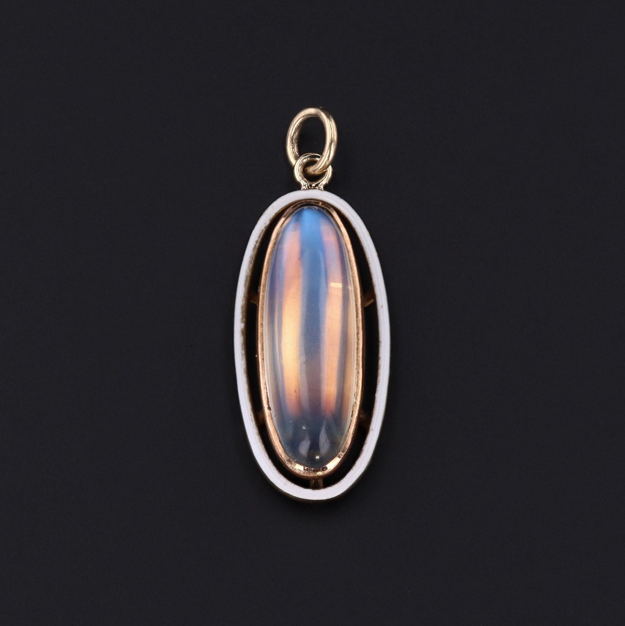 Antique Moonstone Pendant | Antique Pin Conversion | 14k Gold Moonstone & White Enamel Pendant