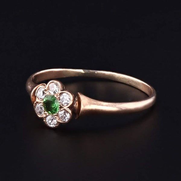 Diamond & Demantoid Garnet Flower Ring | Antique Ring - Trademark Antiques